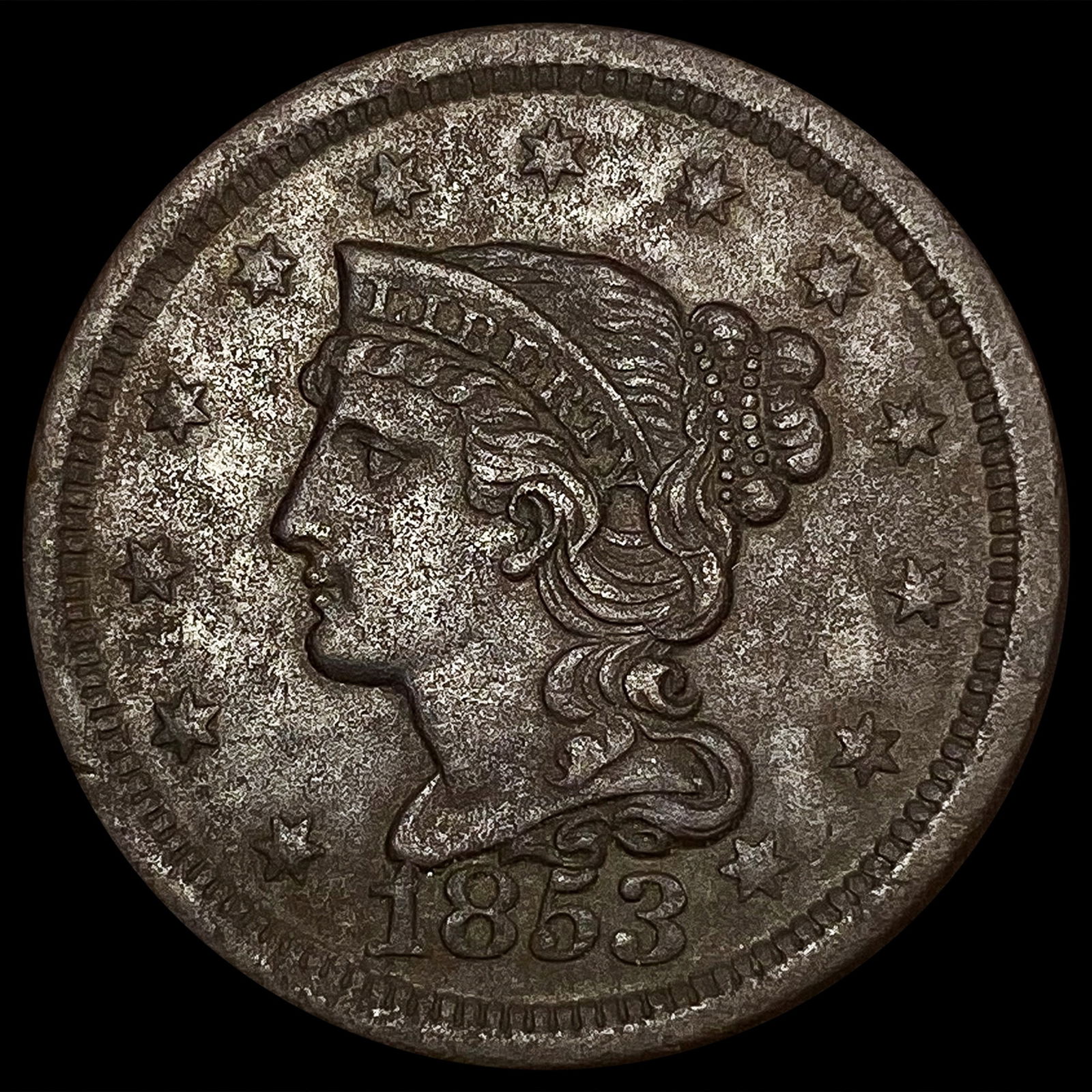 1853 Braided Hair Large Cent CLOSELY UNCIRCULATED (1 of 2)