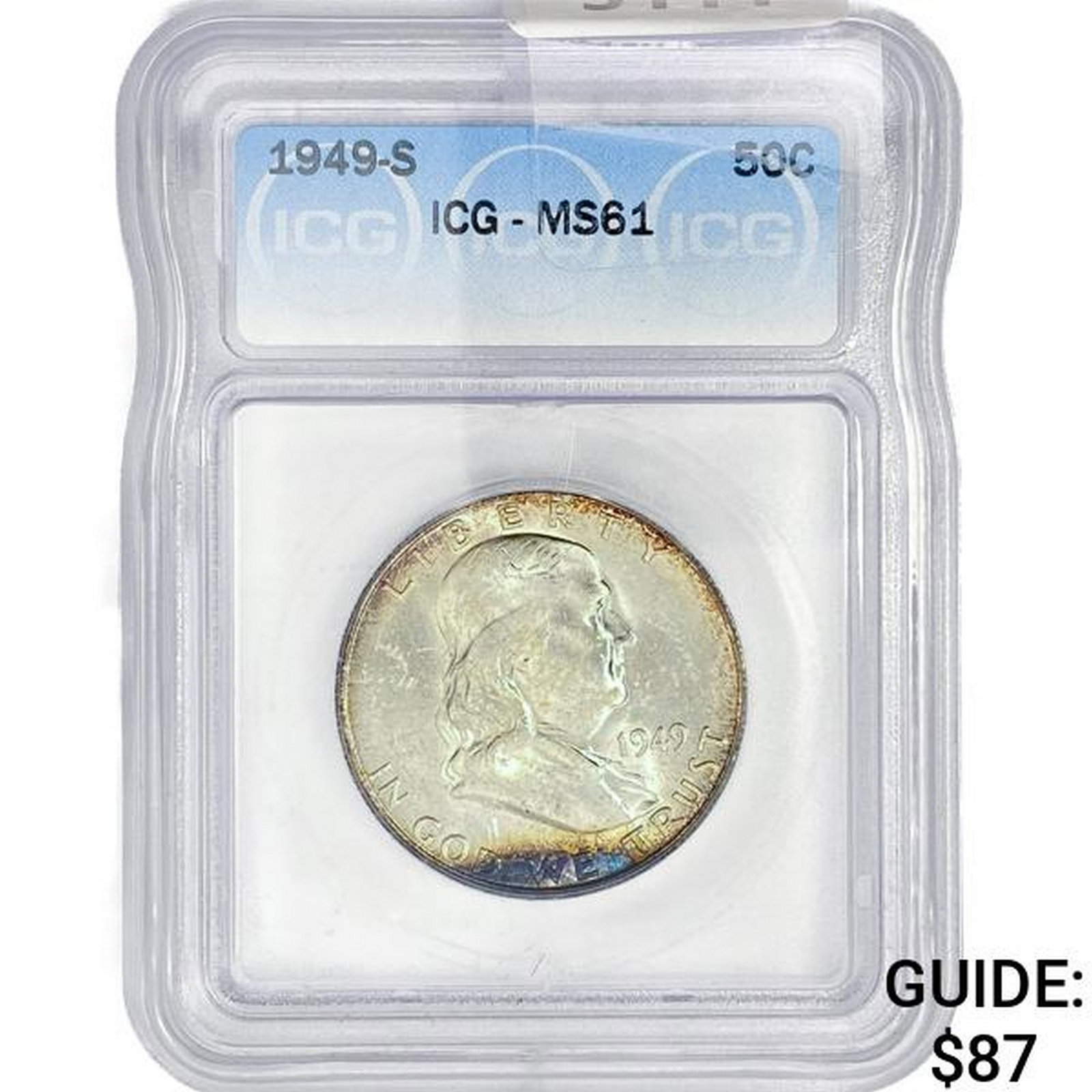 1949-S Franklin Half Dollar ICG MS61: 1949-S Franklin Half Dollar ICG MS61