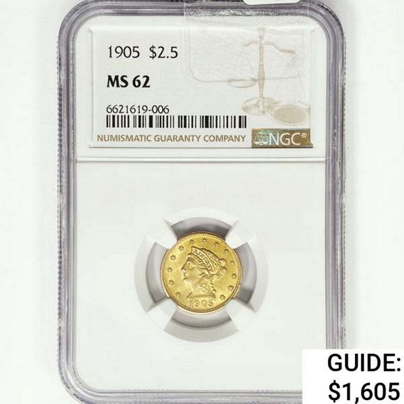 1905 $2.50 Gold Quarter Eagle NGC MS62 (1 of 2)