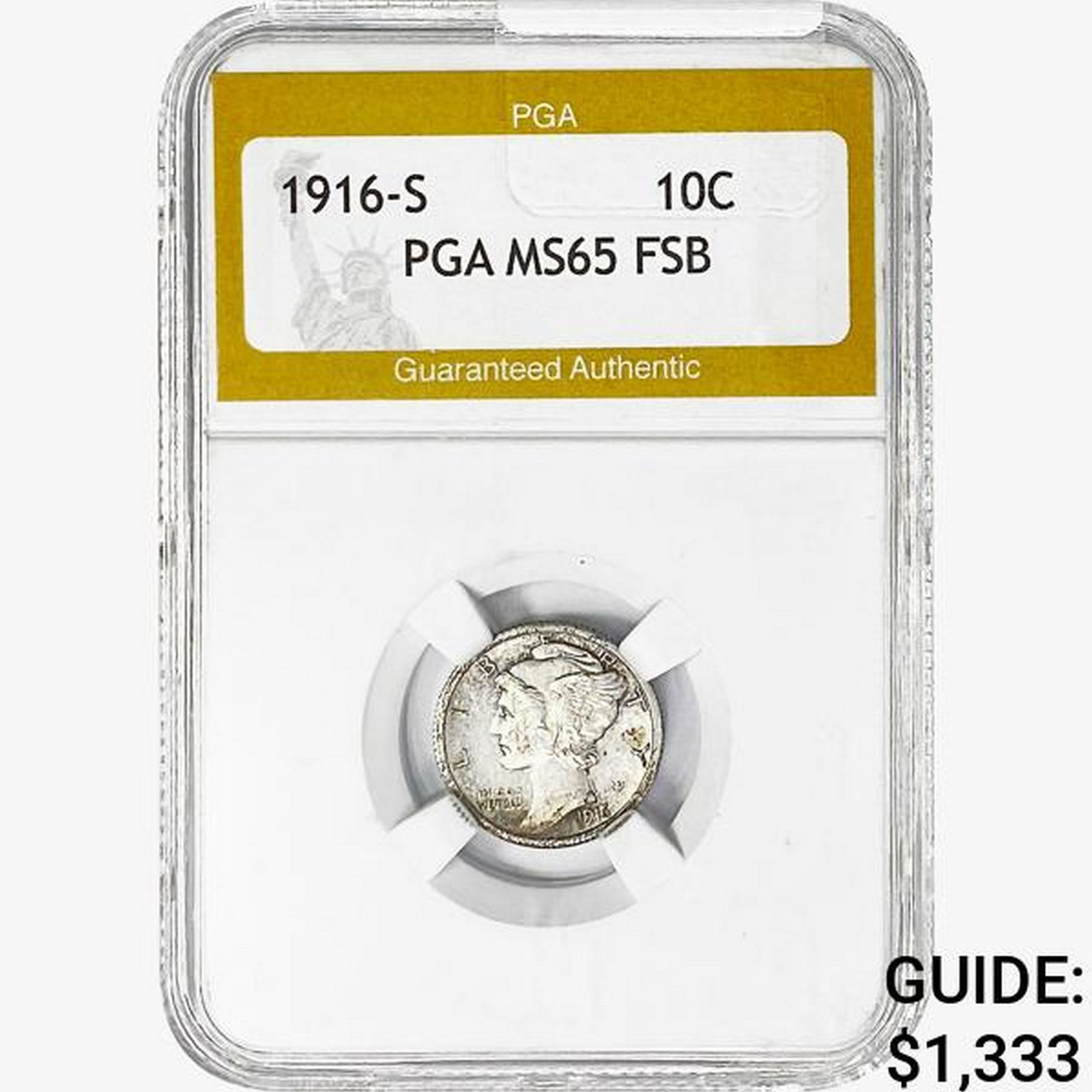 1916-S Mercury Silver Dime PGA MS65 FSB (1 of 2)