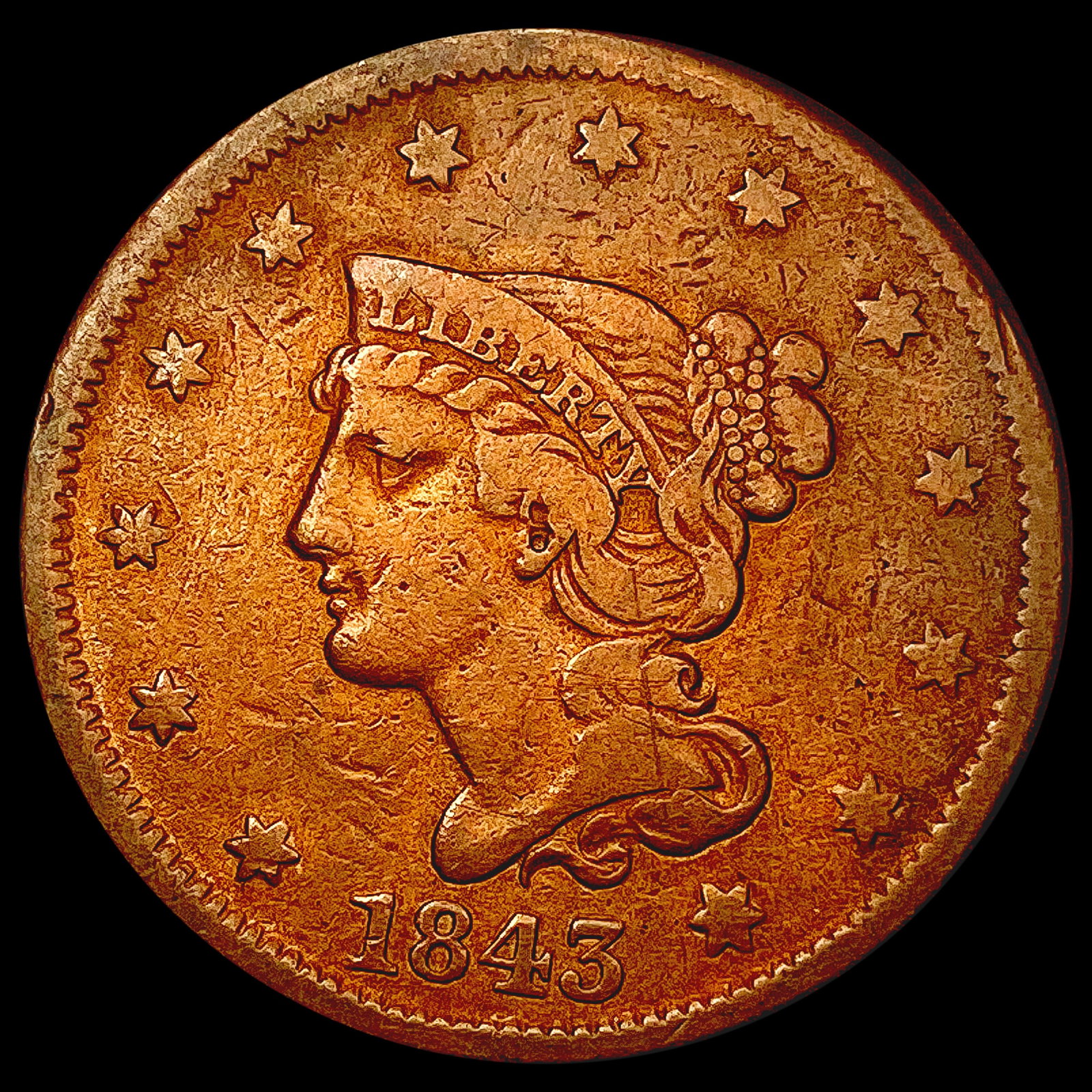 1845 Braided Hair Large Cent LIGHTLY CIRCULATED (1 of 2)