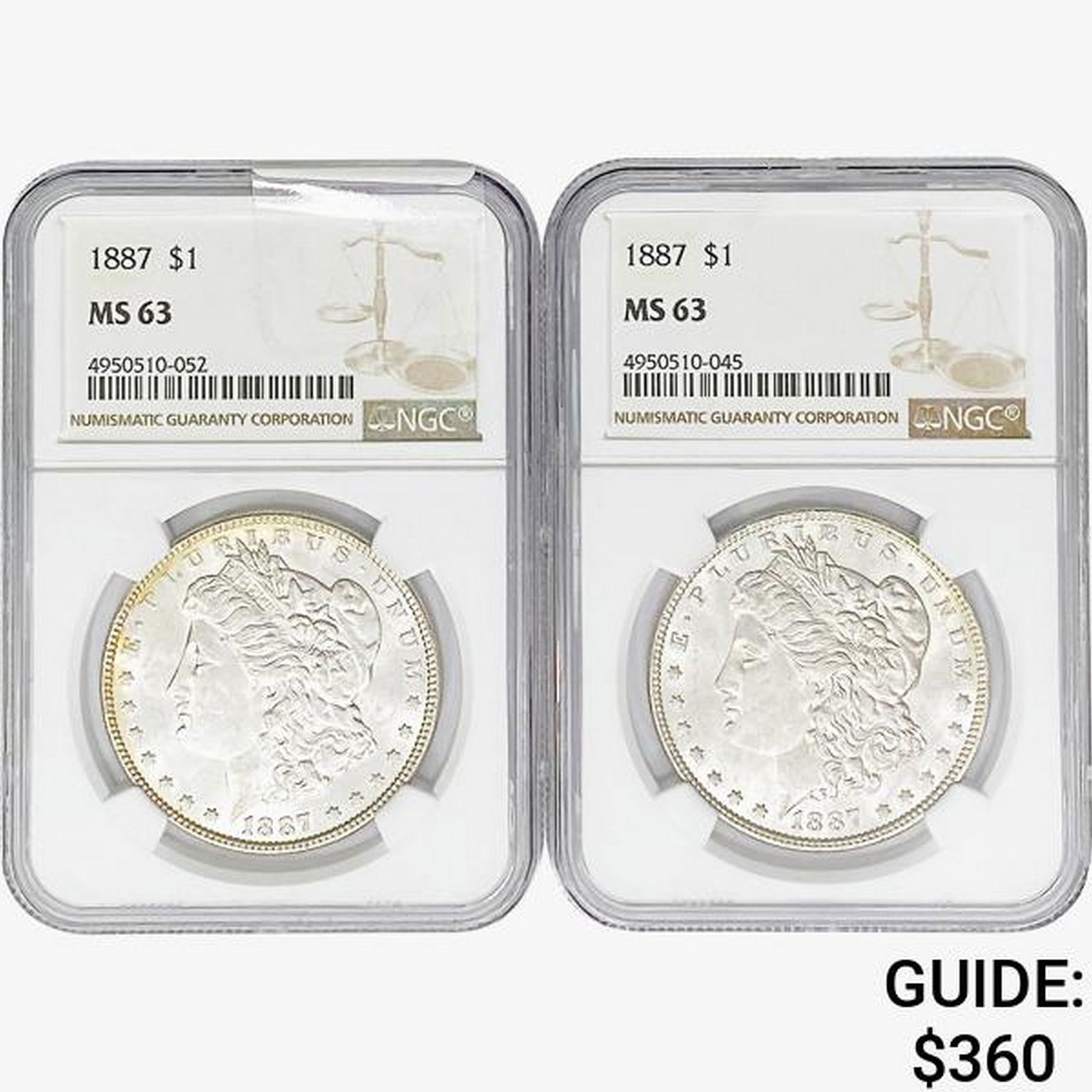 1887 [2] Morgan Silver Dollar NGC MS63 (1 of 2)