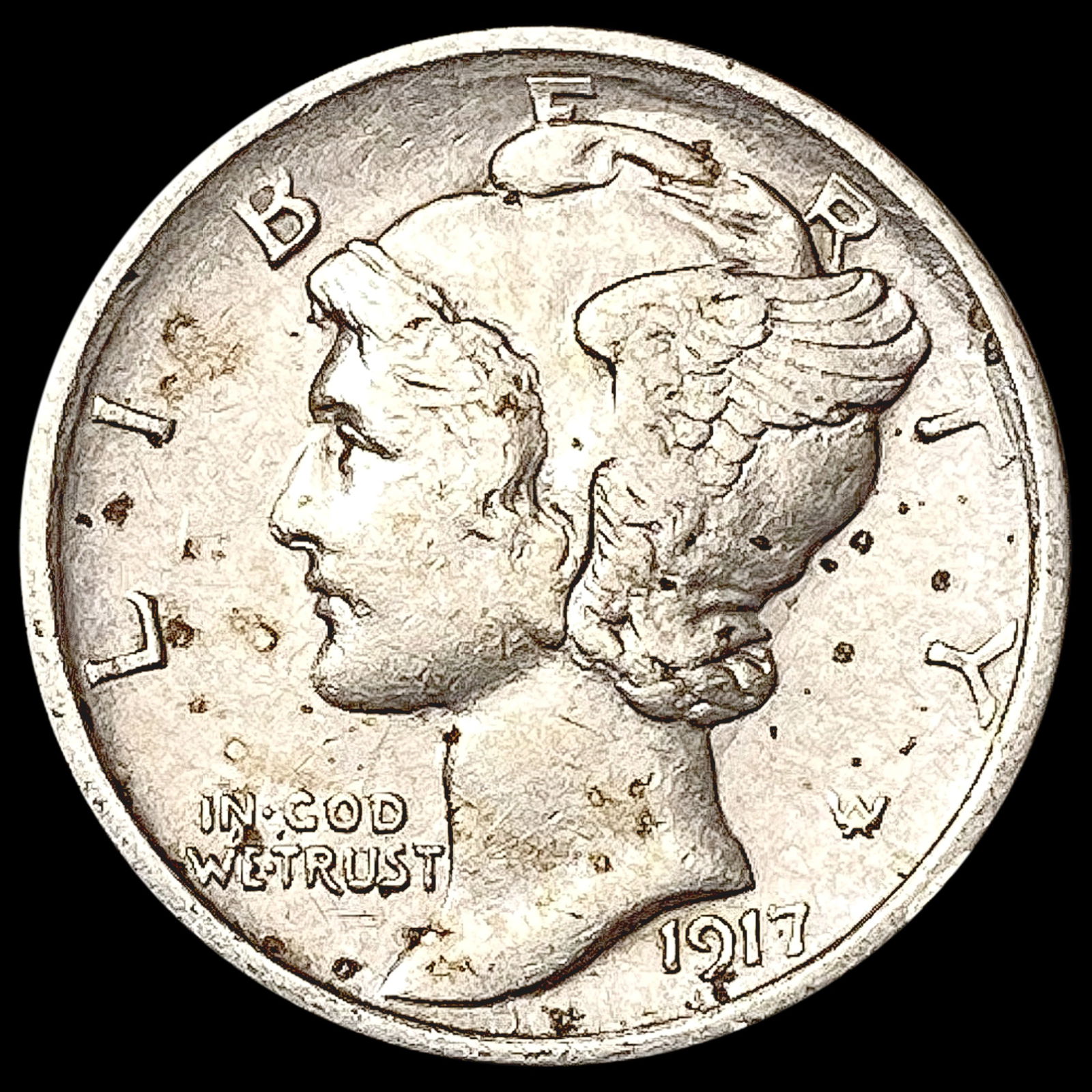 1917-S Mercury Dime CLOSELY UNCIRCULATED (1 of 2)
