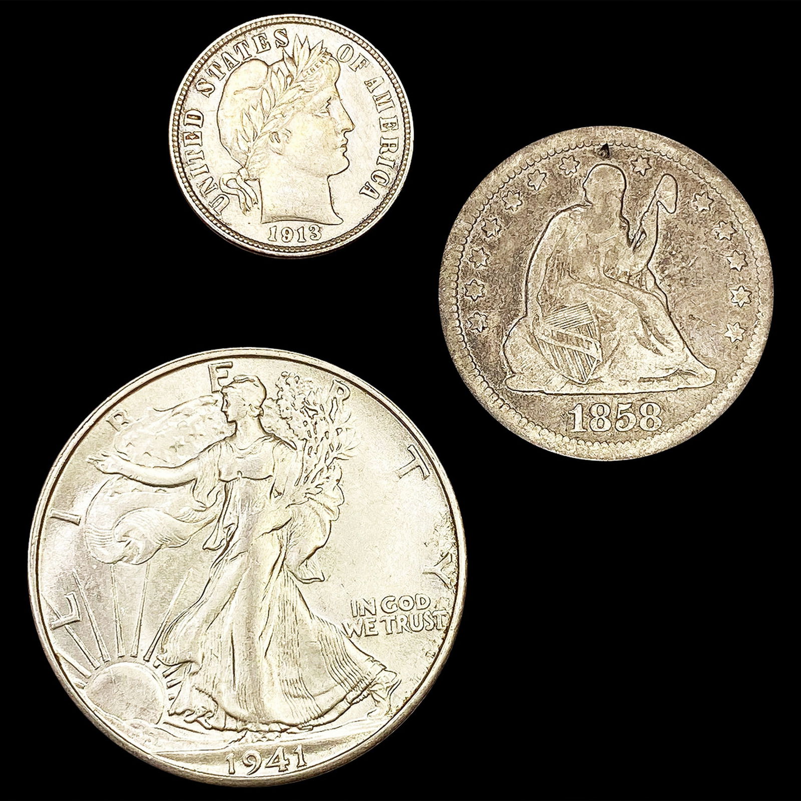 (3) Varied US Coinage (1858, 1913, 1941-S) CLOSEL (1 of 2)