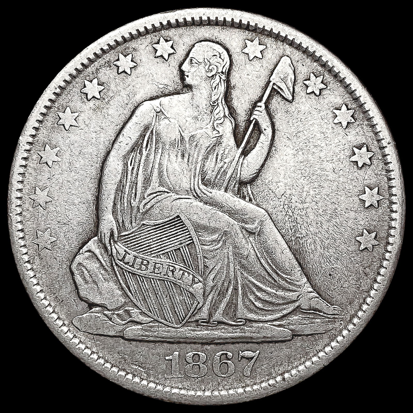 1867-S Seated Liberty Half Dollar CLOSELY UNCIRCUL (1 of 2)