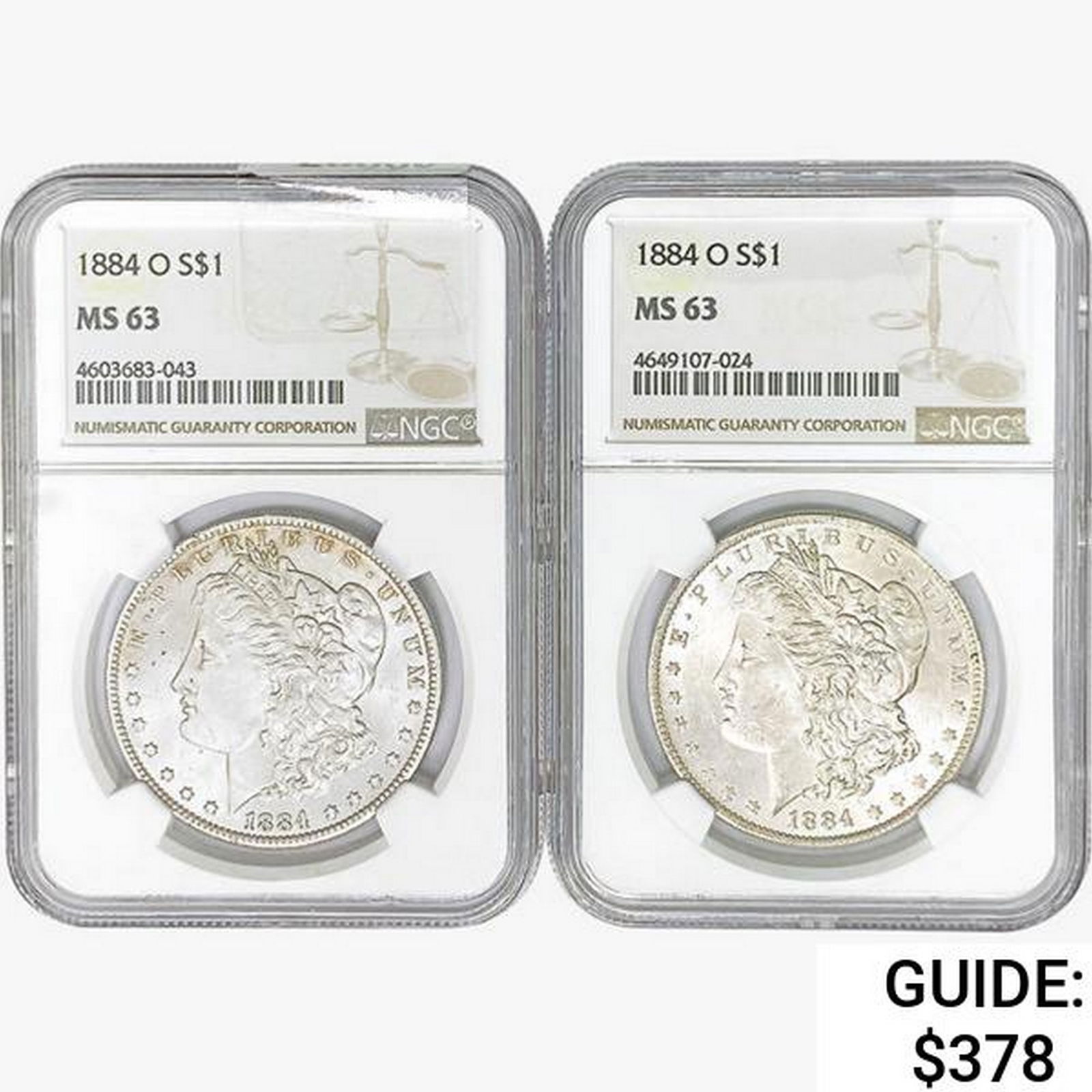 [2] 1884-O Morgan Silver Dollars NGC MS63 (1 of 2)