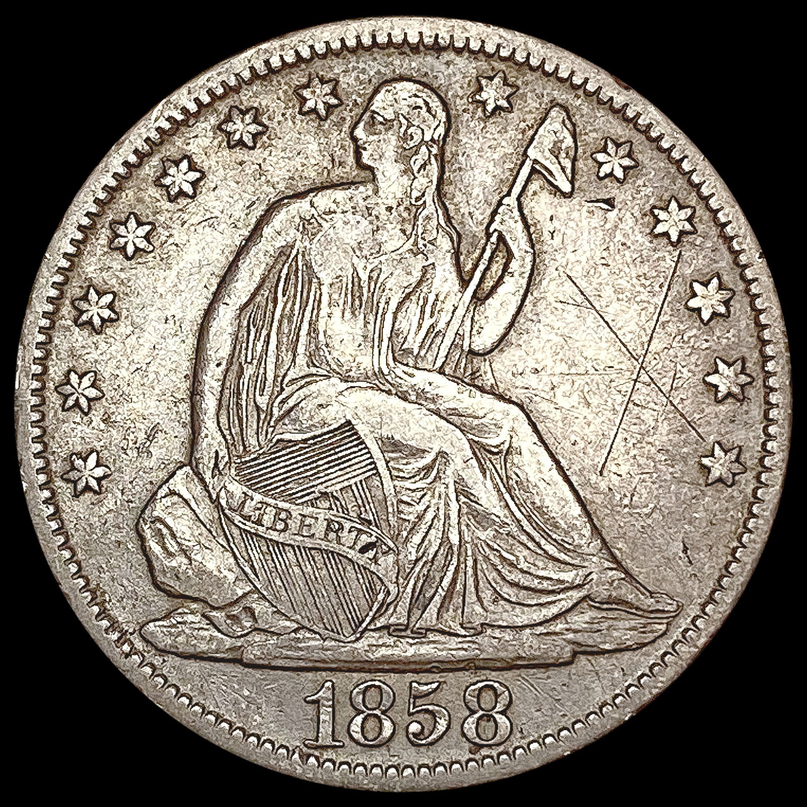 1858-O Seated Liberty Half Dollar LIGHTLY CIRCULATED (1 of 2)