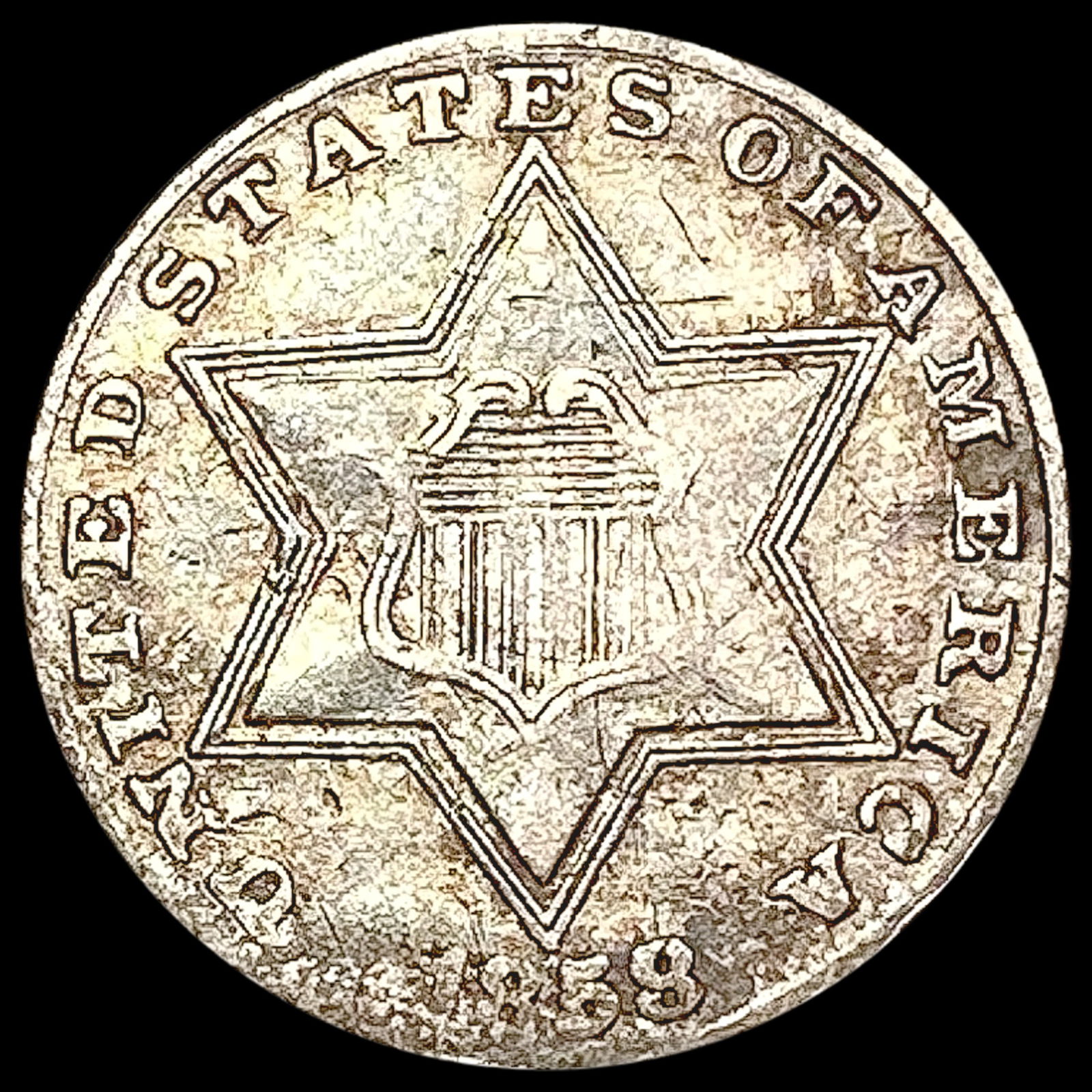 1858 Silver Three Cent CLOSELY UNCIRCULATED (1 of 2)