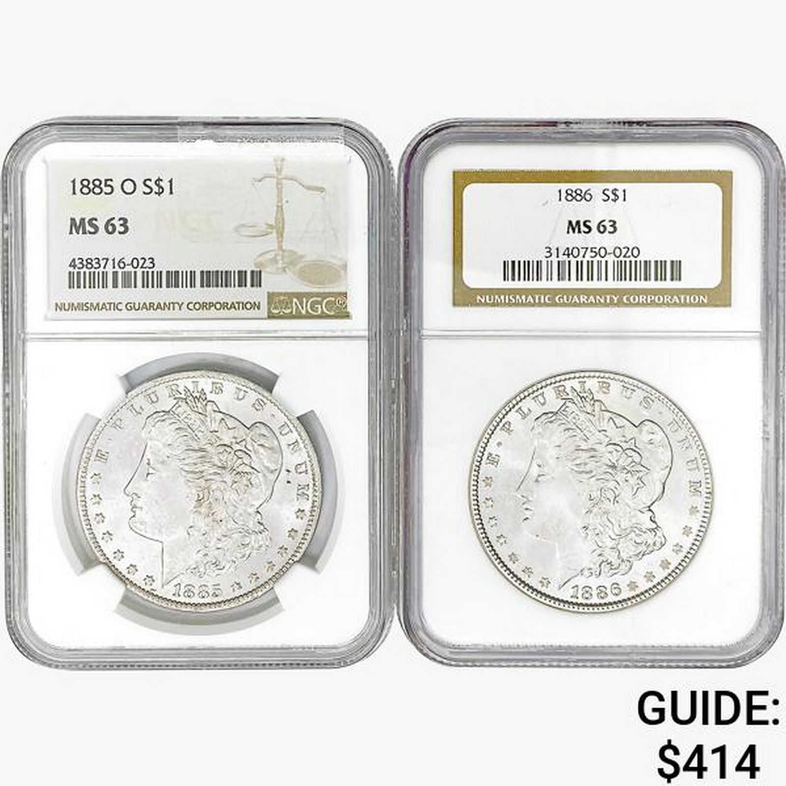 [2] Morgan Silver Dollars NGC MS63 [1885-O, 1886] (1 of 2)