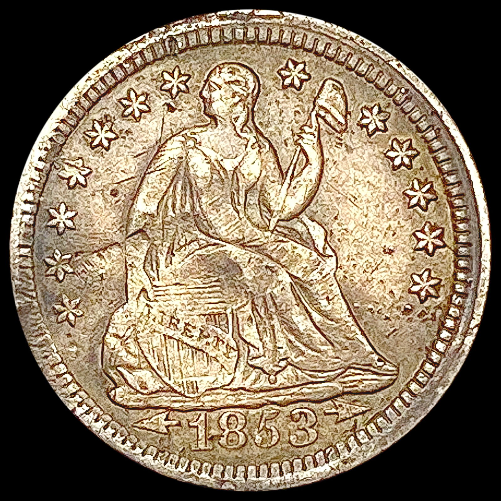 1853 Arws Seated Liberty Half Dime NEARLY UNCIRCULATED (1 of 2)