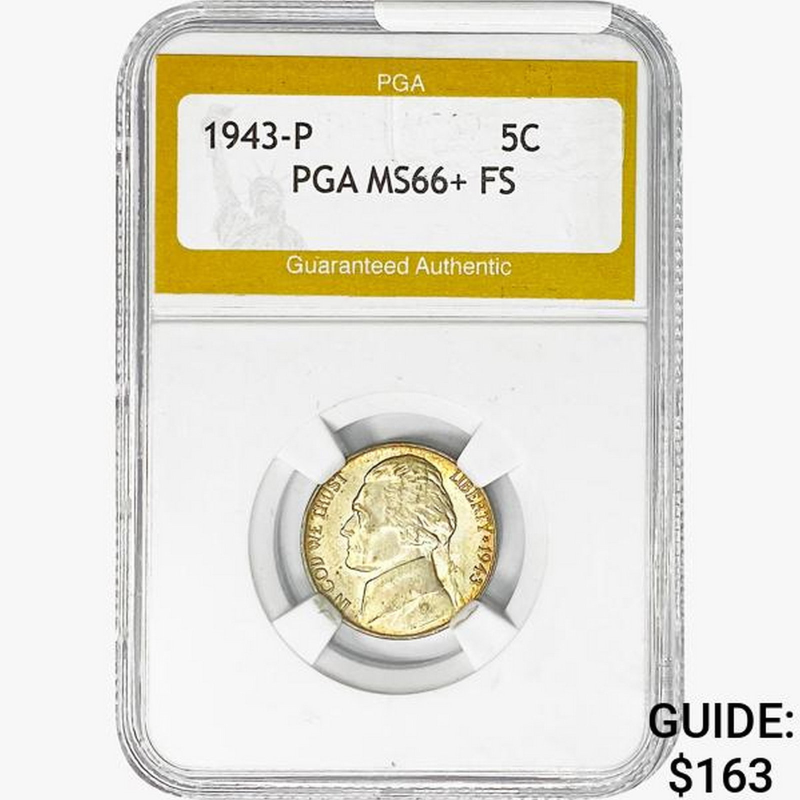 1943-P Jefferson Nickel PGA MS66+ FS: 1943-P Jefferson Nickel PGA MS66+ FS