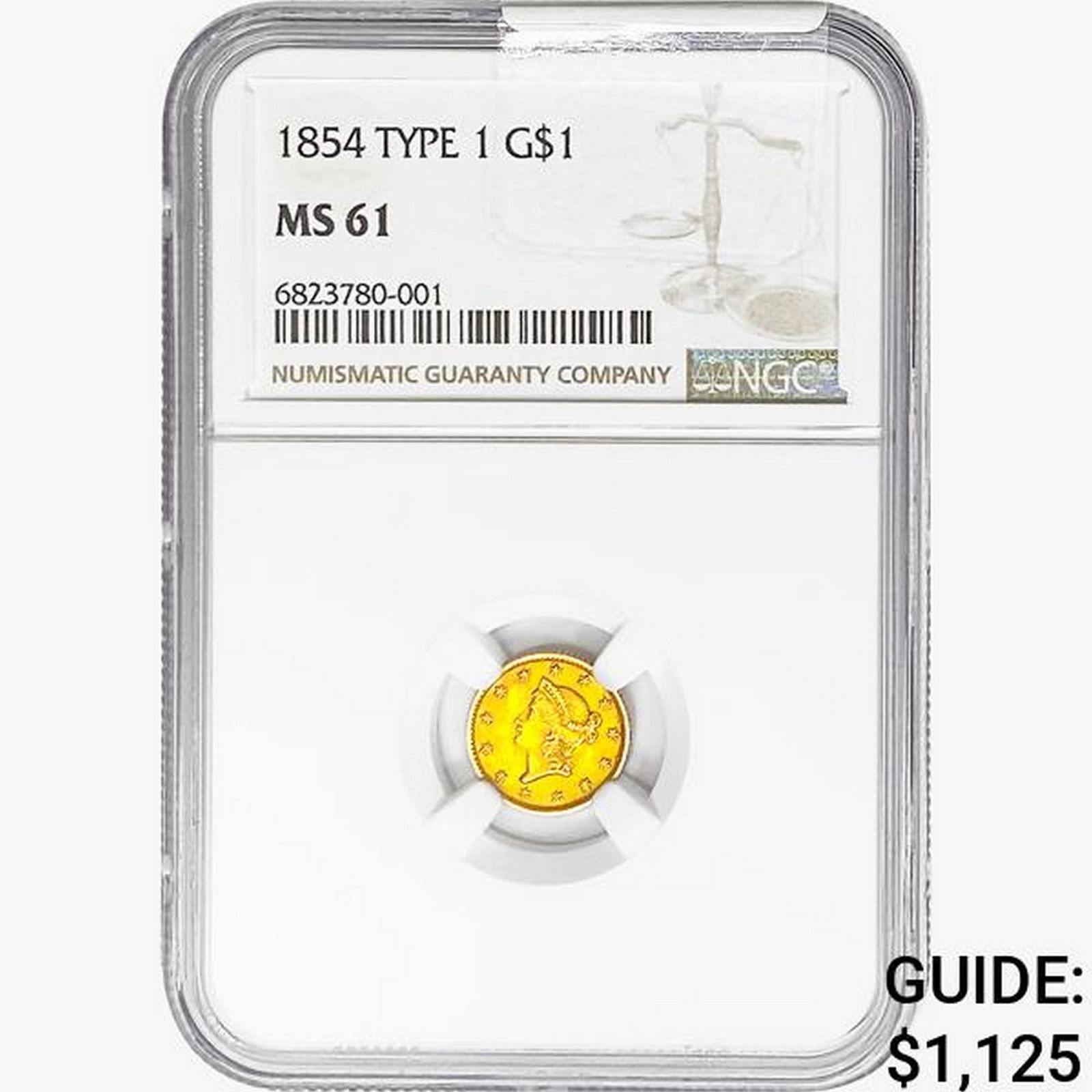 1854 Rare Gold Dollar NGC MS61 Type 1 (1 of 2)