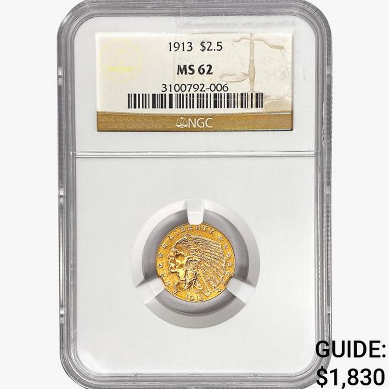 1913 $2.50 Gold Quarter Eagle NGC MS62 (1 of 2)