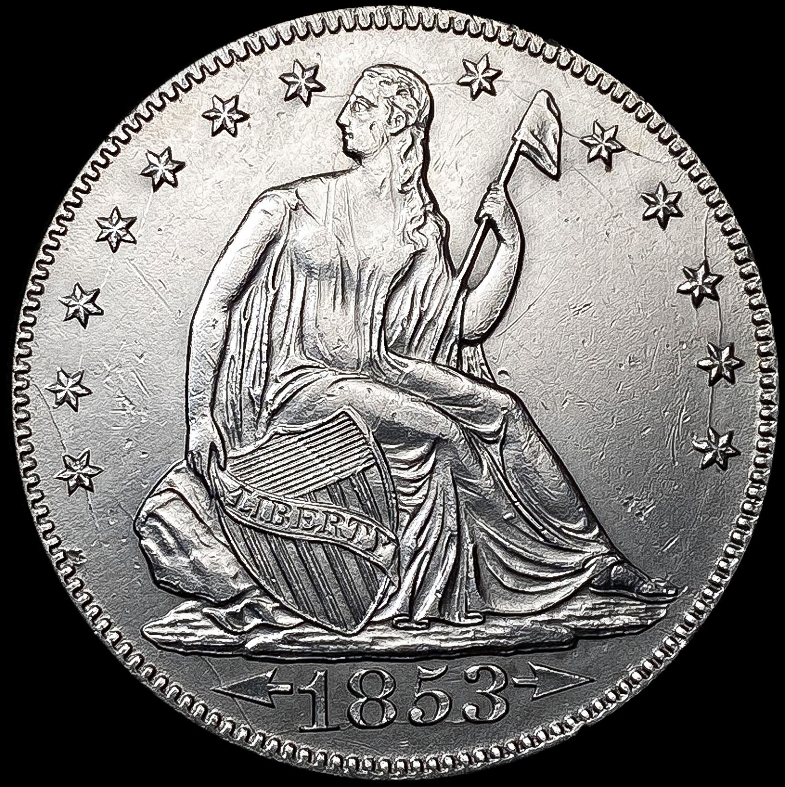 1853 Arws & Rays Seated Liberty Half Dollar UNCIRCULATED (1 of 2)