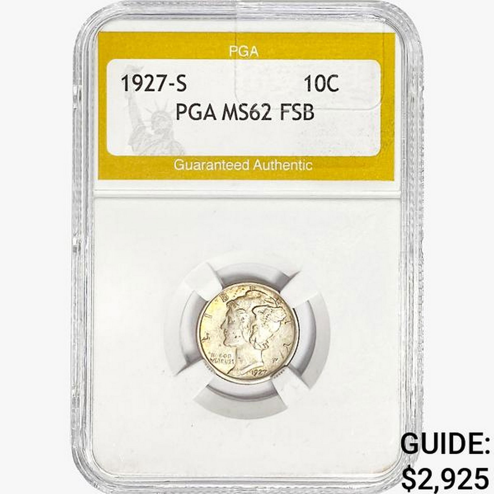 1927-S Mercury Silver Dime PGA MS62 FSB (1 of 2)