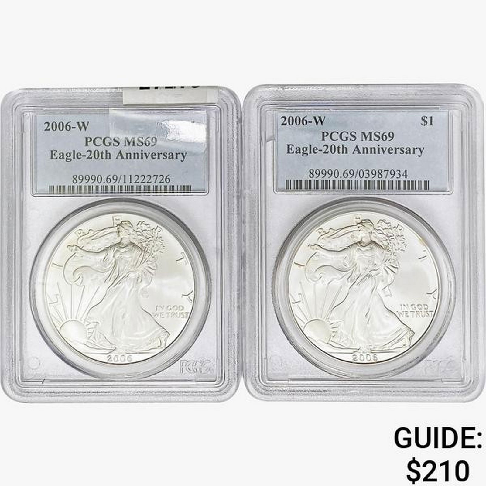 [2] 2006-W Silver Eagle PCGS MS69 20th ANNIV. (1 of 2)