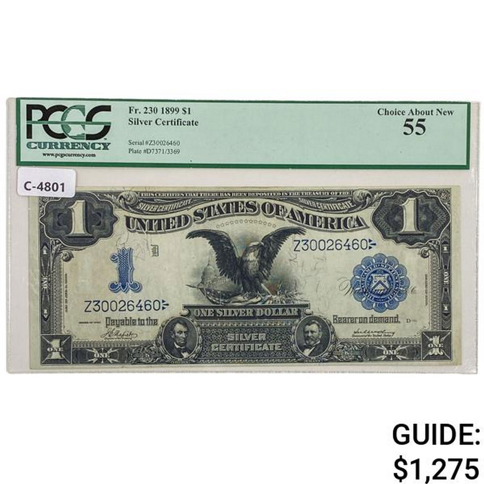 FR. 230 1899 $1 ONE DOLLAR BLACK EAGLE SILVER CERTIFICATE PCGS ABOUT UNCIRCULATED-55 (1 of 2)
