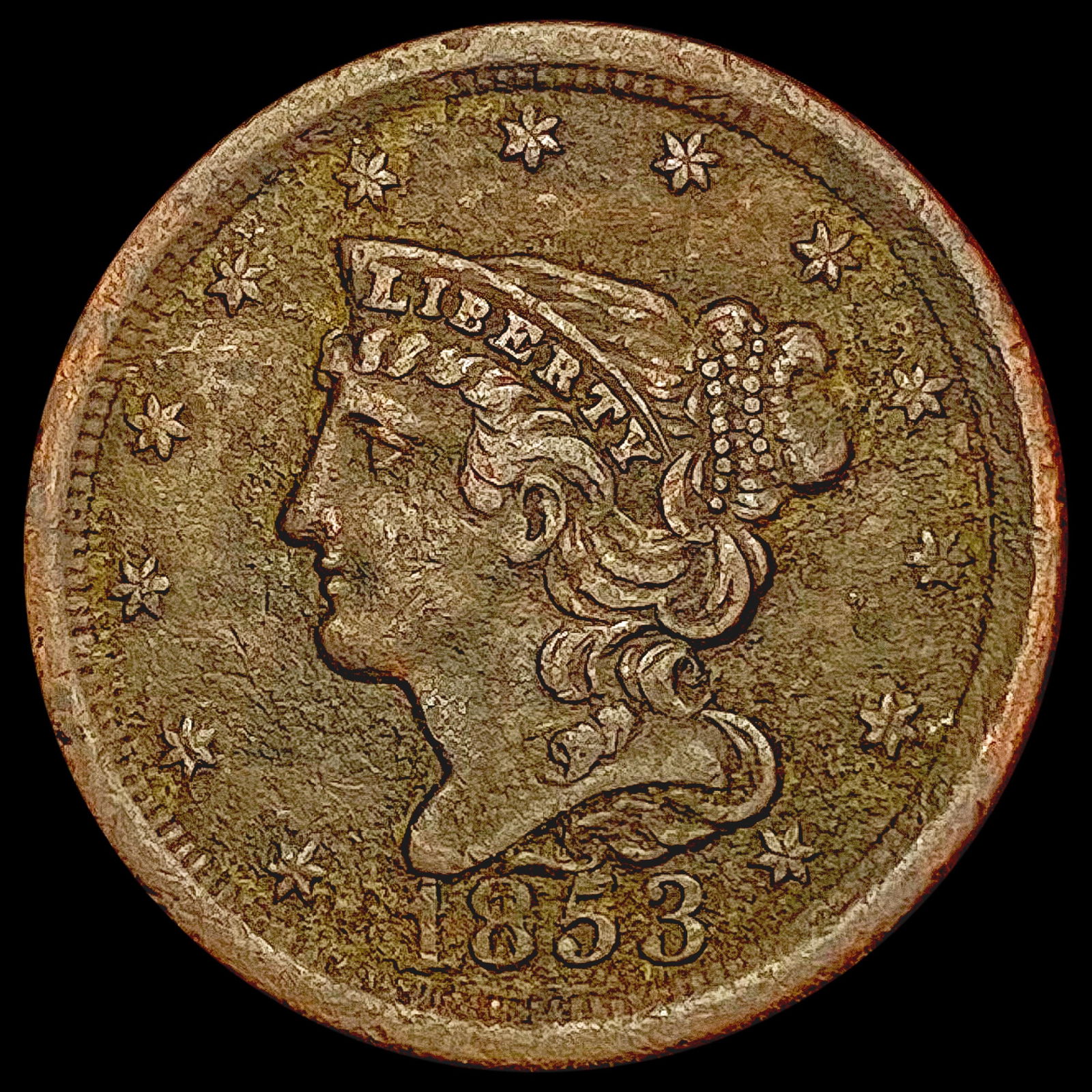 1853 Braided Hair Half Cent NEARLY UNCIRCULATED (1 of 2)