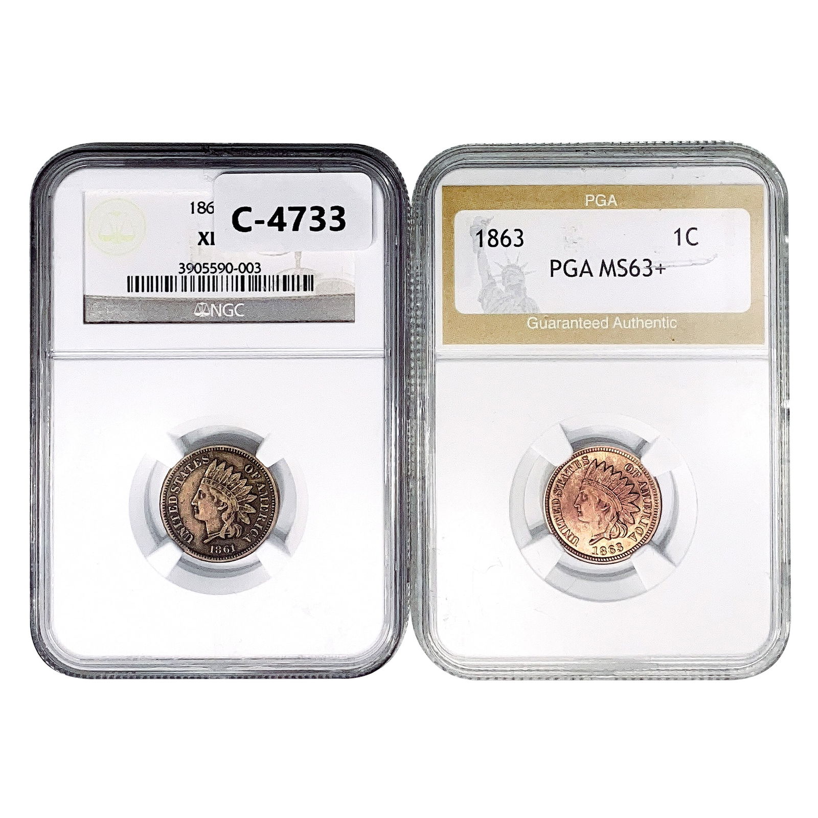 [2] 1861/1863 Indian Head Cent NGC/PGA XF/MS40/63+ (1 of 2)