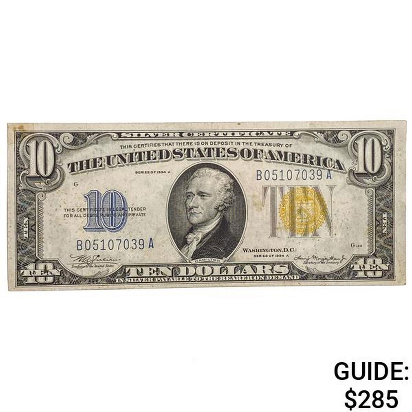 FR. 2309 1934-A $10 TEN DOLLARS NORTH AFRICA SILVER CERTIFICATE CURRENCY NOTE ABOUT UNCIRCULATED (1 of 2)