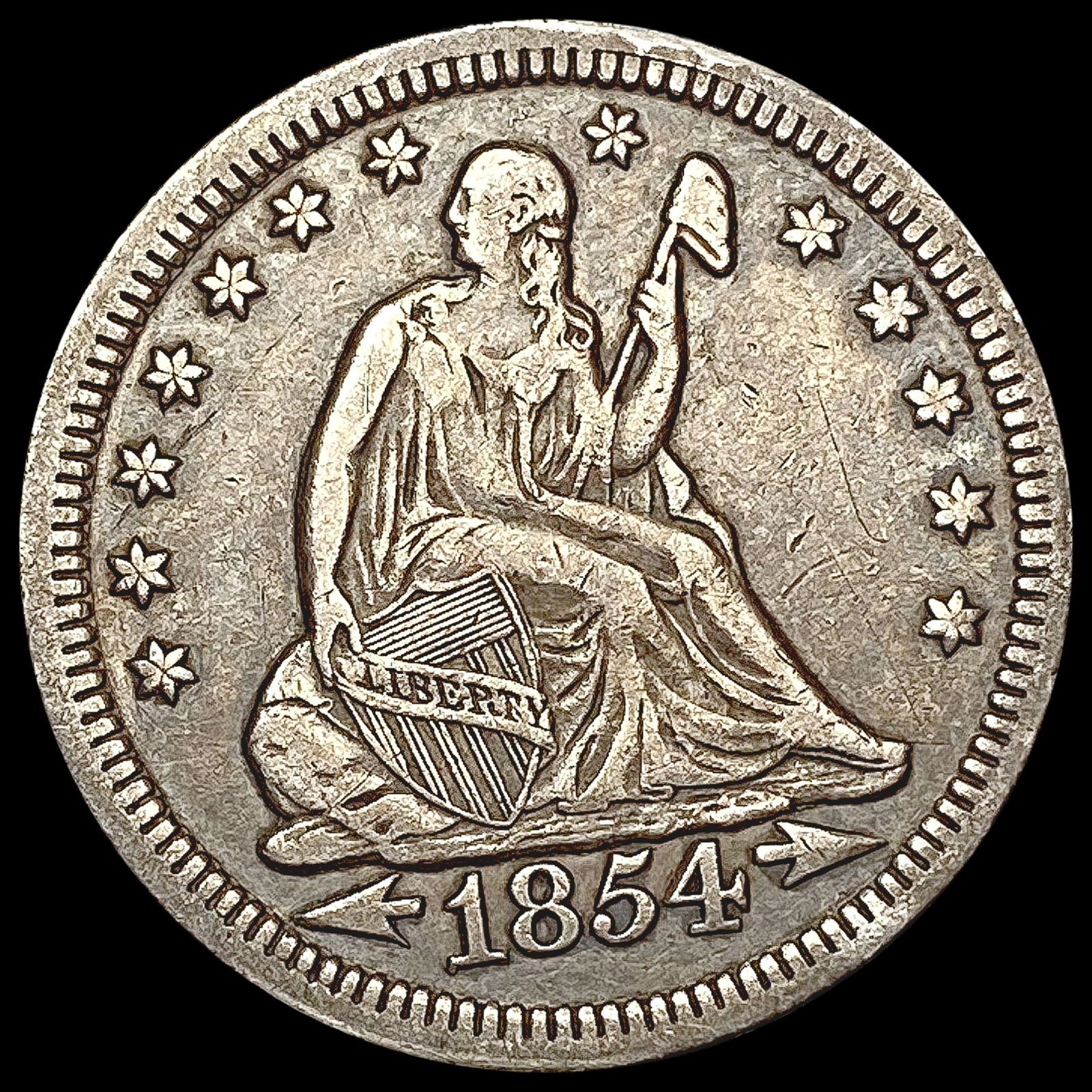 1854 Arrows Seated Liberty Quarter LIGHTLY CIRCULATED (1 of 2)