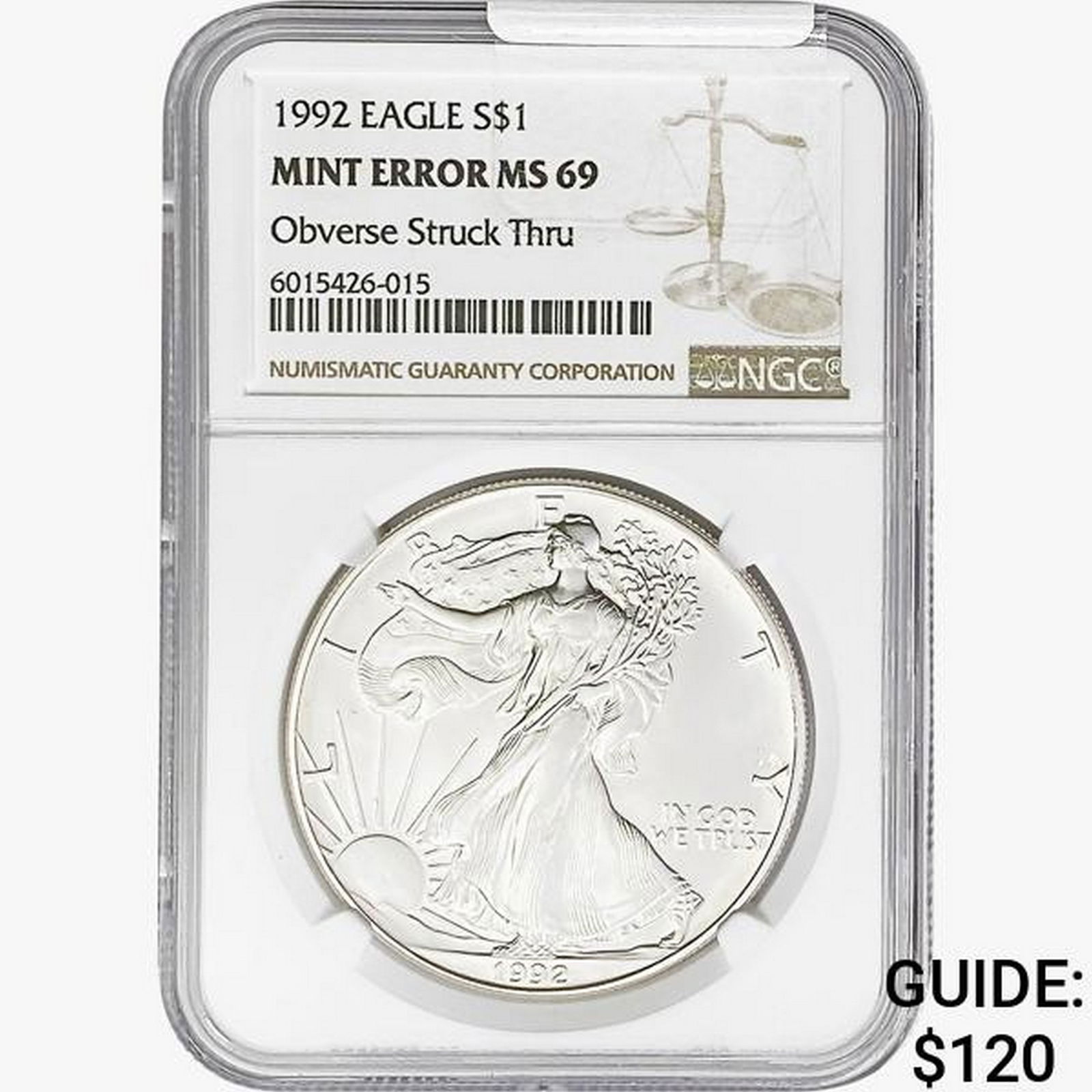 1992 Silver Eagle NGC MS69 Mint Error (1 of 2)