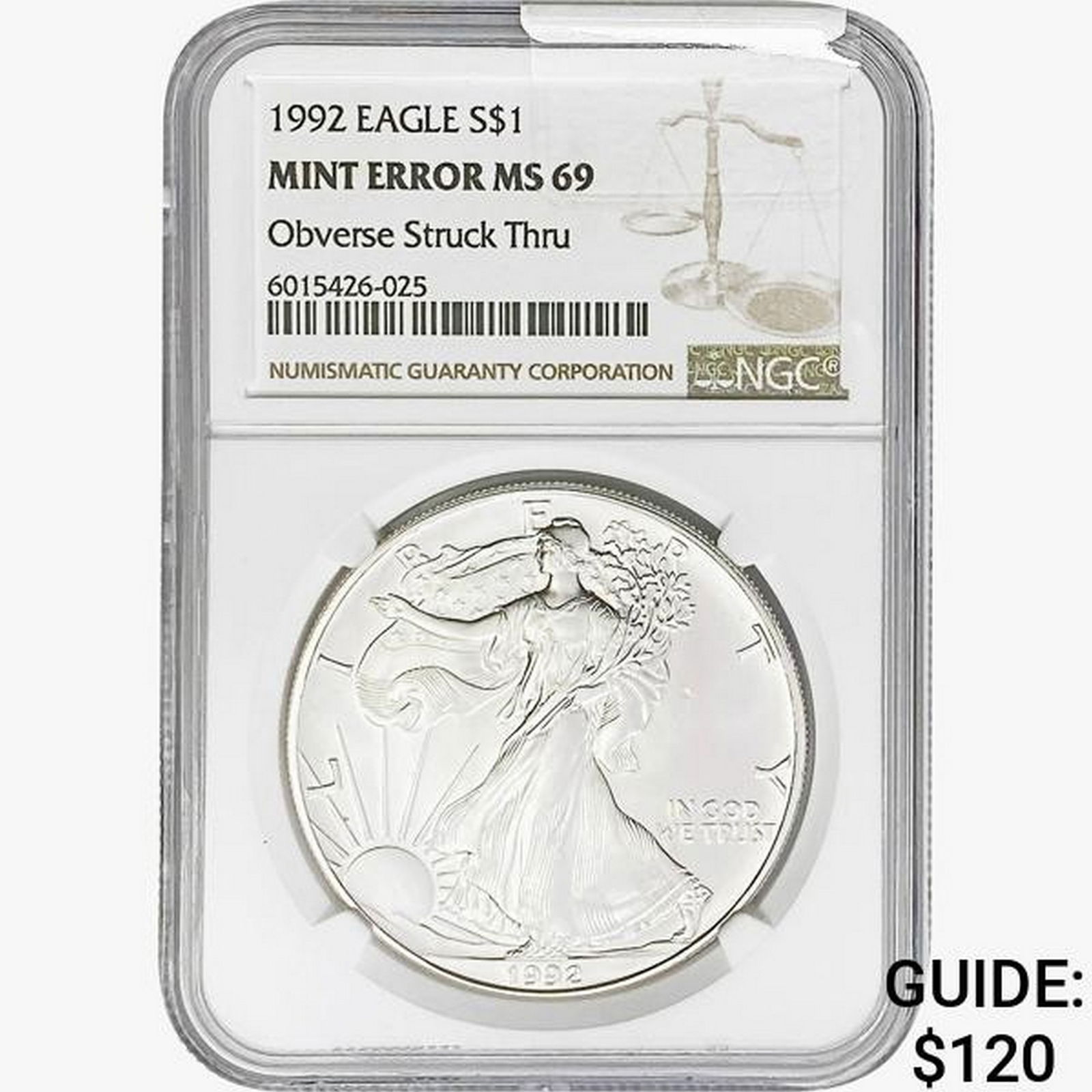 1992 Silver Eagle NGC MS69 Mint Error (1 of 2)