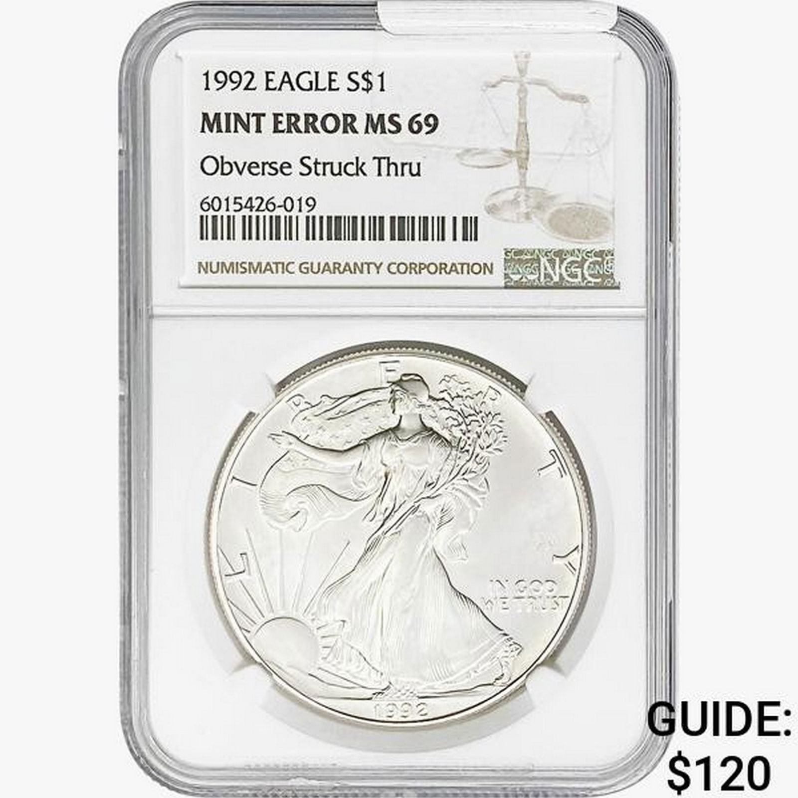 1992 Silver Eagle NGC MS69 Mint Error (1 of 2)