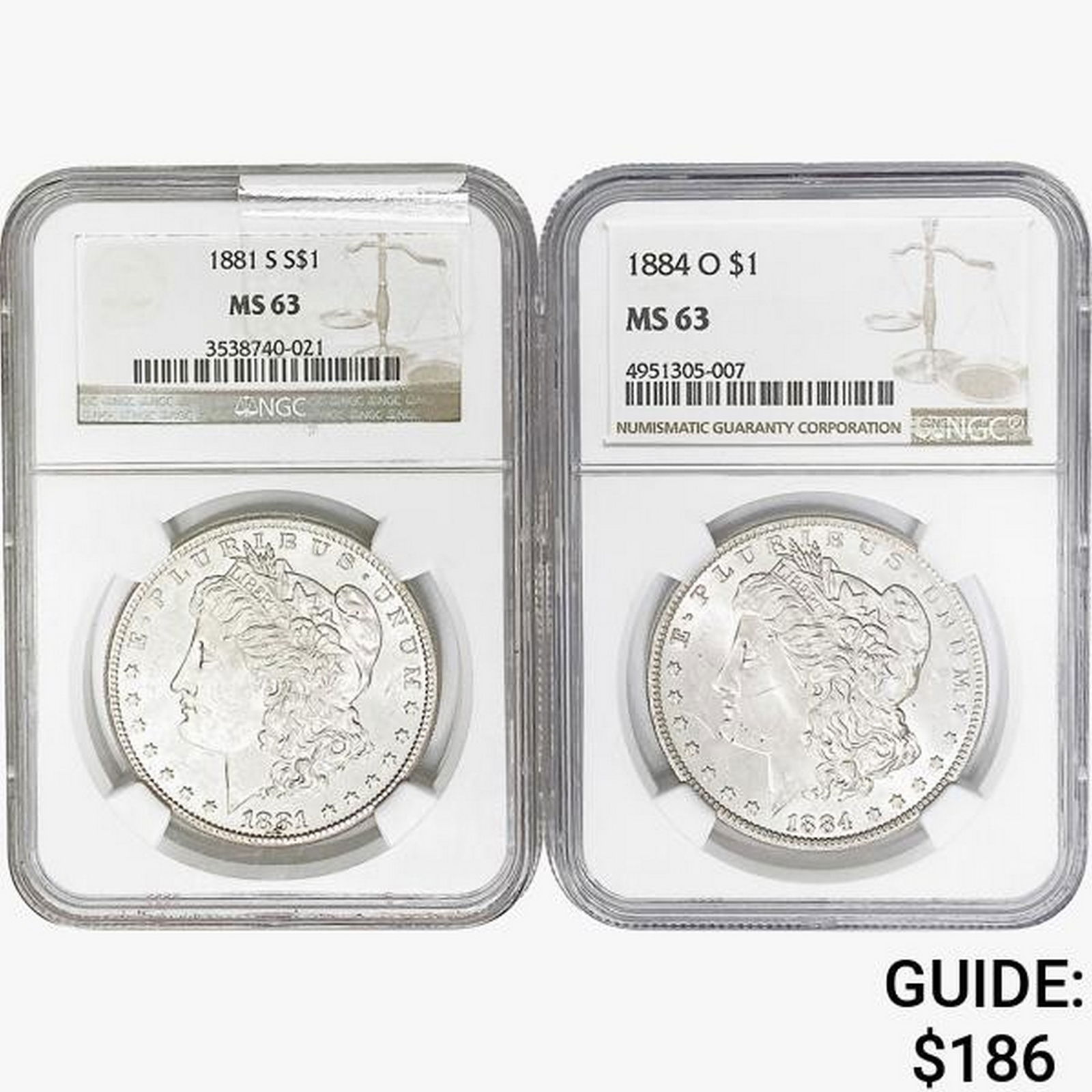 [2] 1881-S&1884-O Morgan Silver Dollar NGC MS63 (1 of 2)