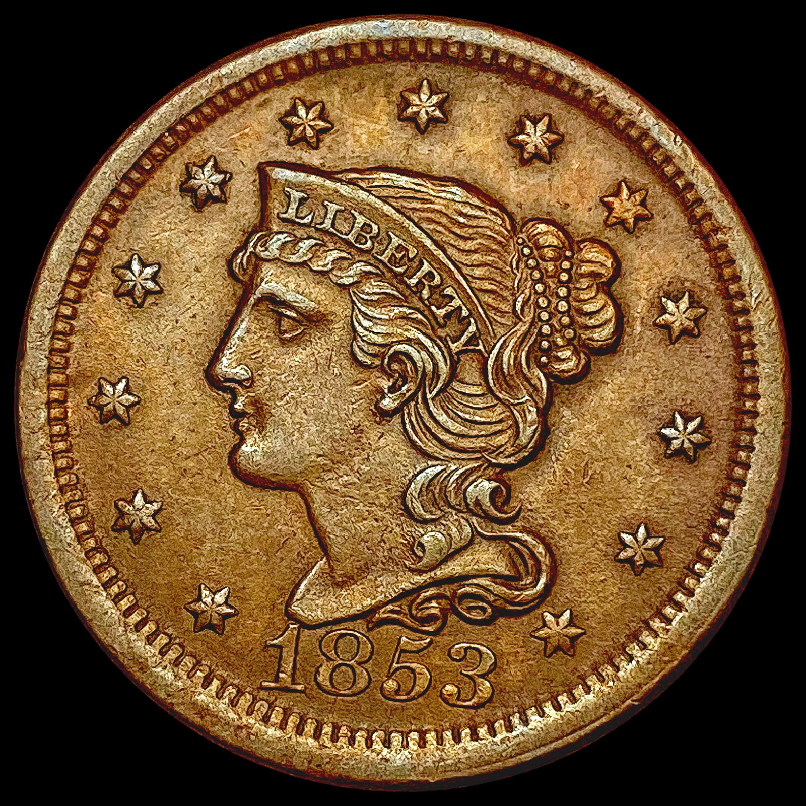 1853 Braided Hair Large Cent CLOSELY UNCIRCULATED (1 of 2)