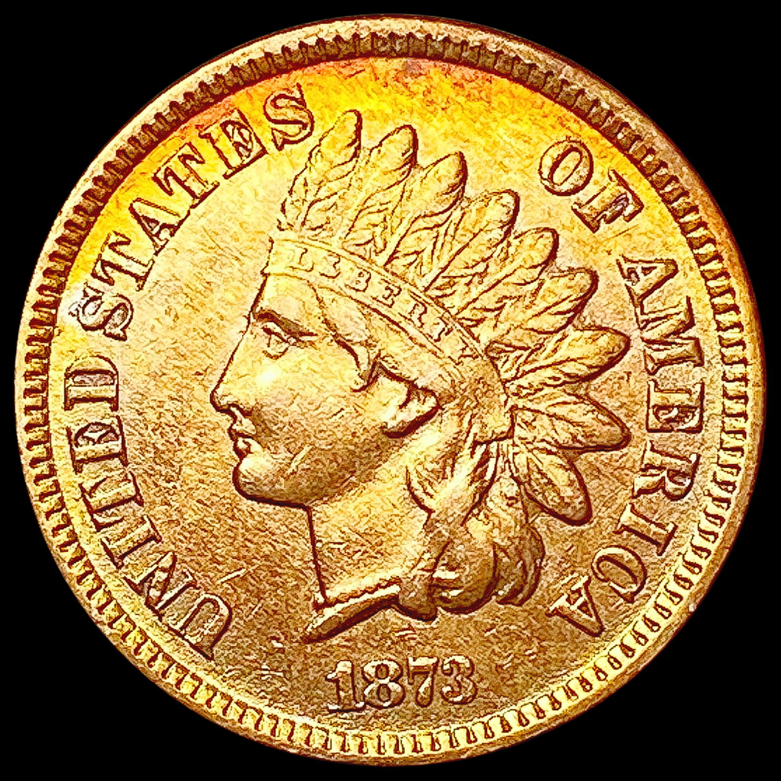 1873 Open 3 Indian Head Cent CLOSELY UNCIRCULATED (1 of 2)