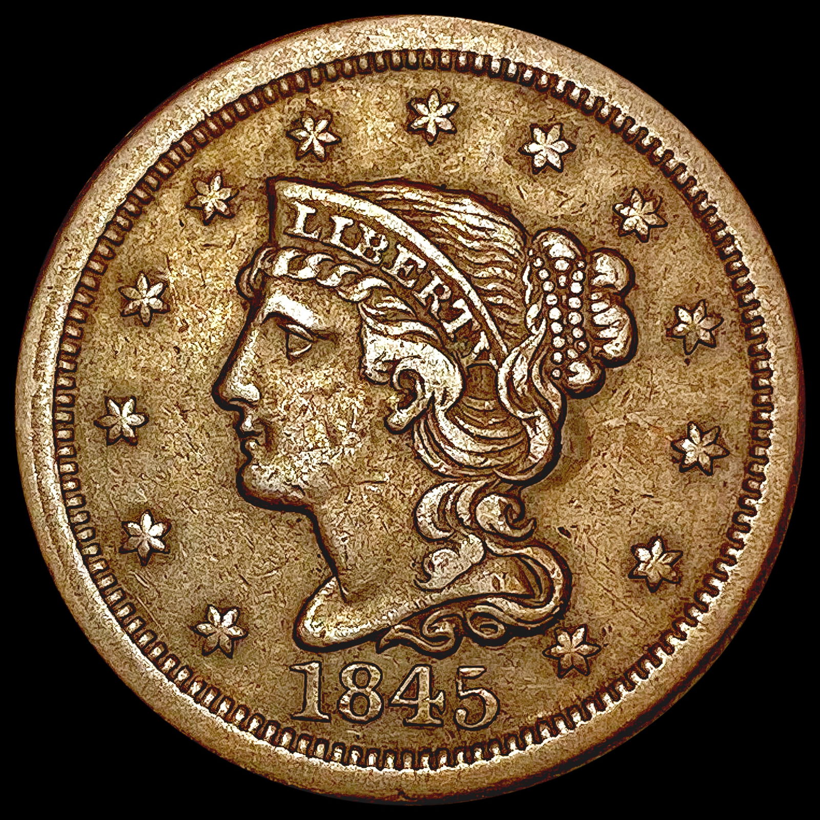 1845 Braided Hair Large Cent CLOSELY UNCIRCULATED (1 of 2)
