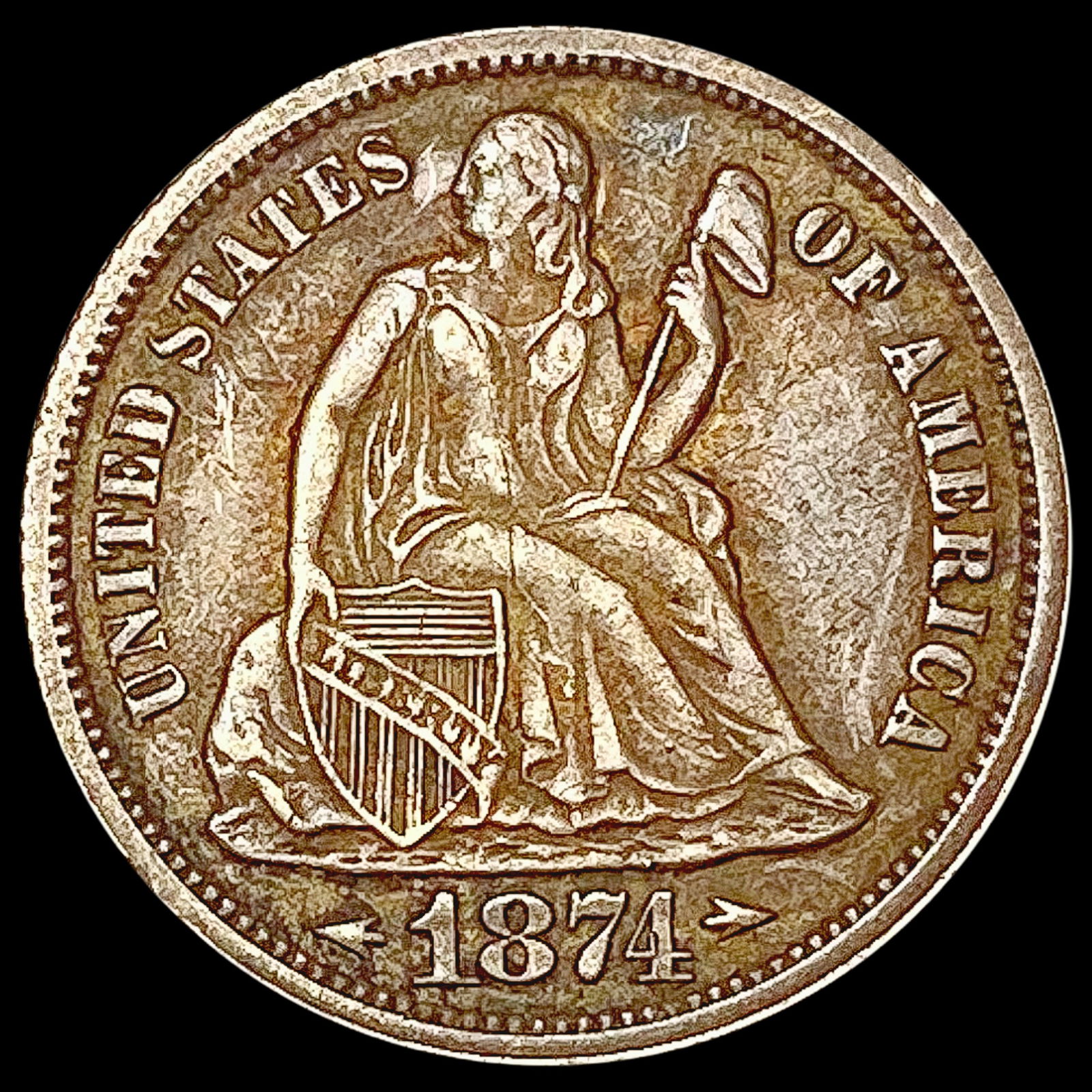 1874 Arrows Seated Liberty Dime CLOSELY UNCIRCULATED (1 of 2)