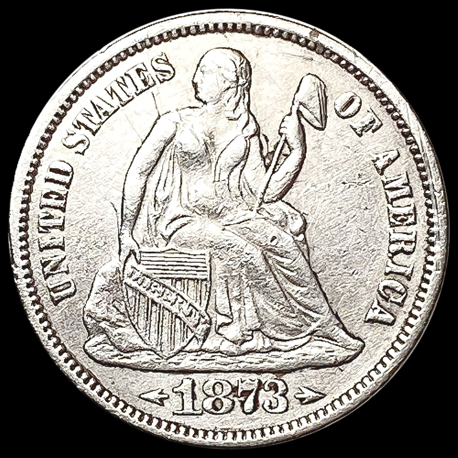 1873 Arrows Seated Liberty Dime CLOSELY UNCIRCULATED (1 of 2)