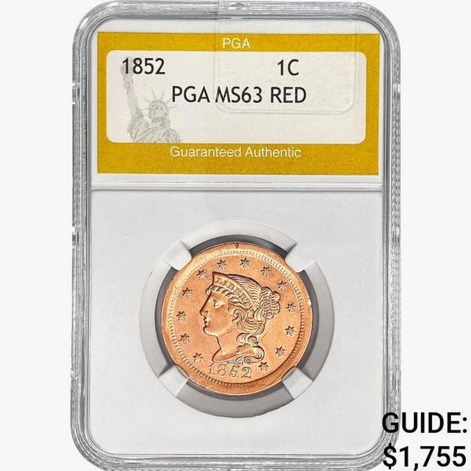 1852 Braided Hair Large Cent PGA MS63 RED (1 of 2)