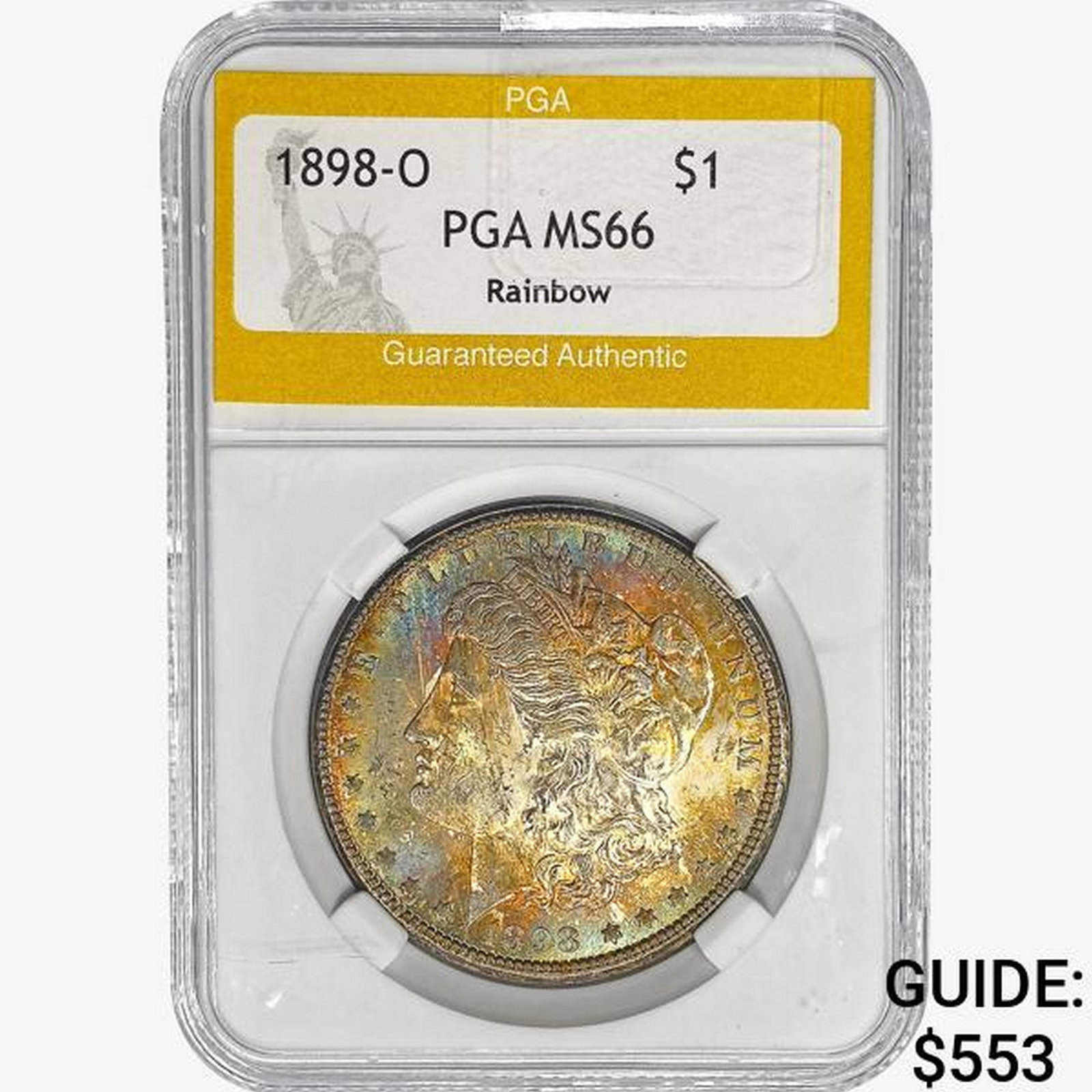 1898-O Morgan Silver Dollar PGA MS66 Rainbow: 1898-O Morgan Silver Dollar PGA MS66 Rainbow