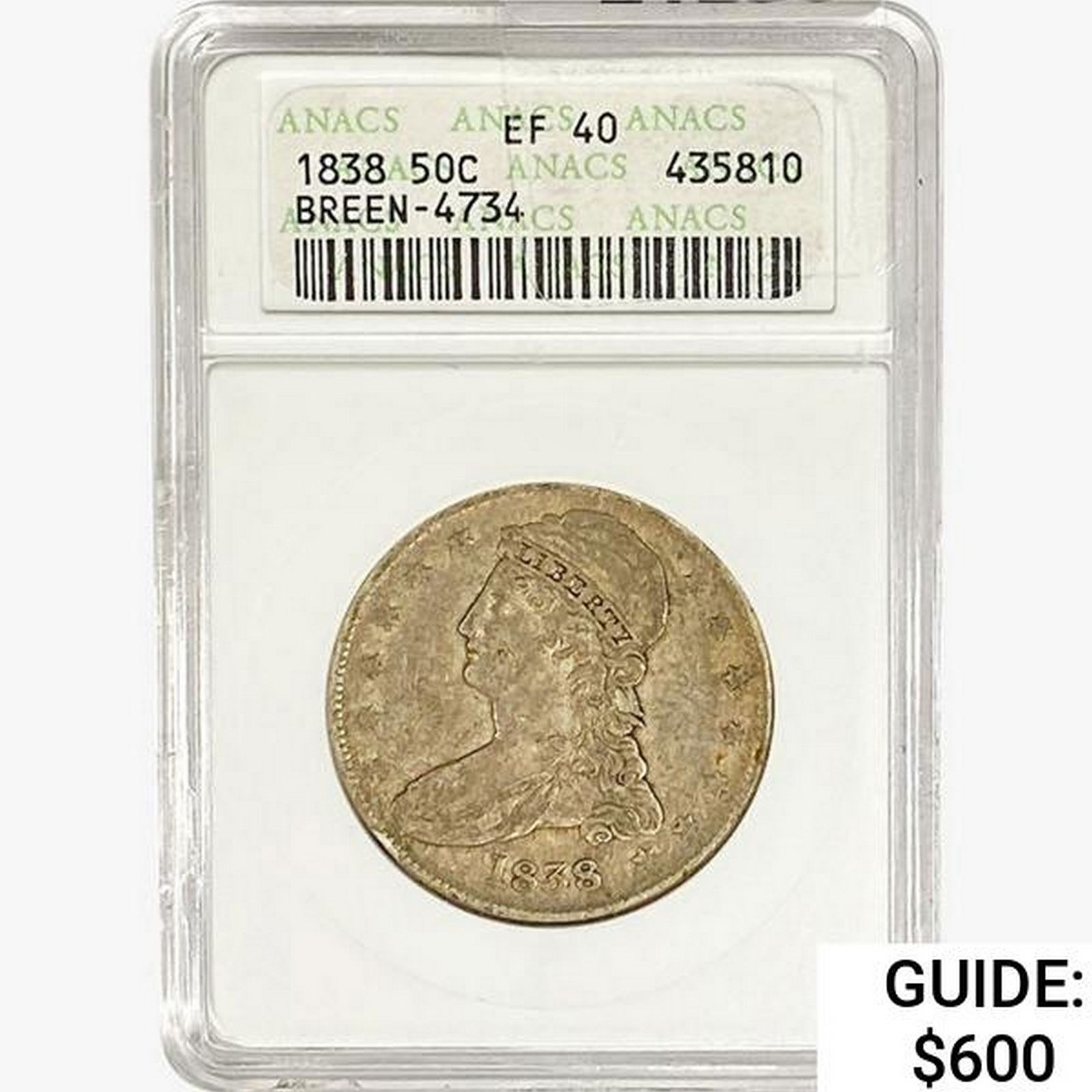 1838 Capped Bust Half Dollar ANACS EF40 Breen-4734 (1 of 2)