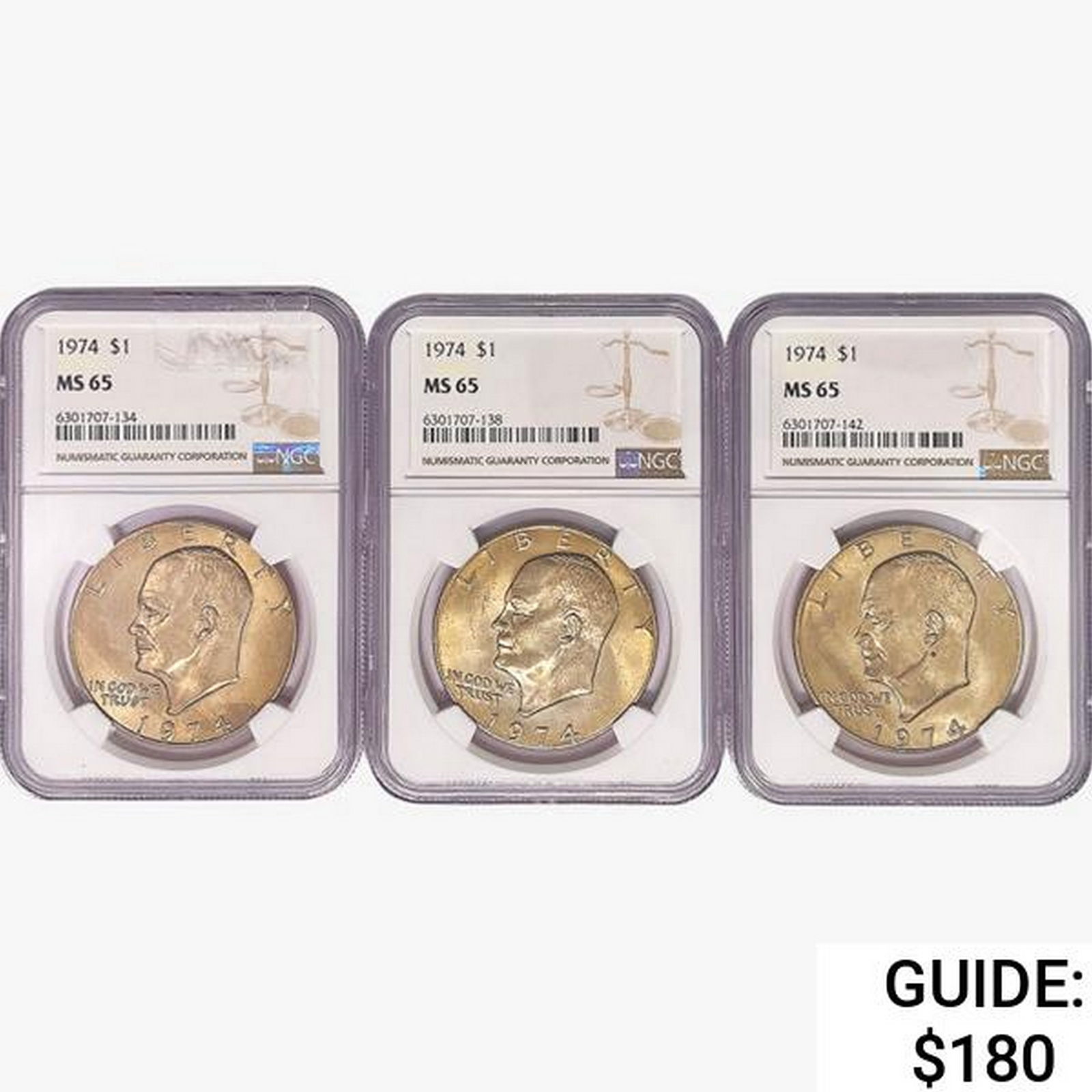 1974 Set [3] Eisenhower Silver Dollars NGC MS65 (1 of 2)