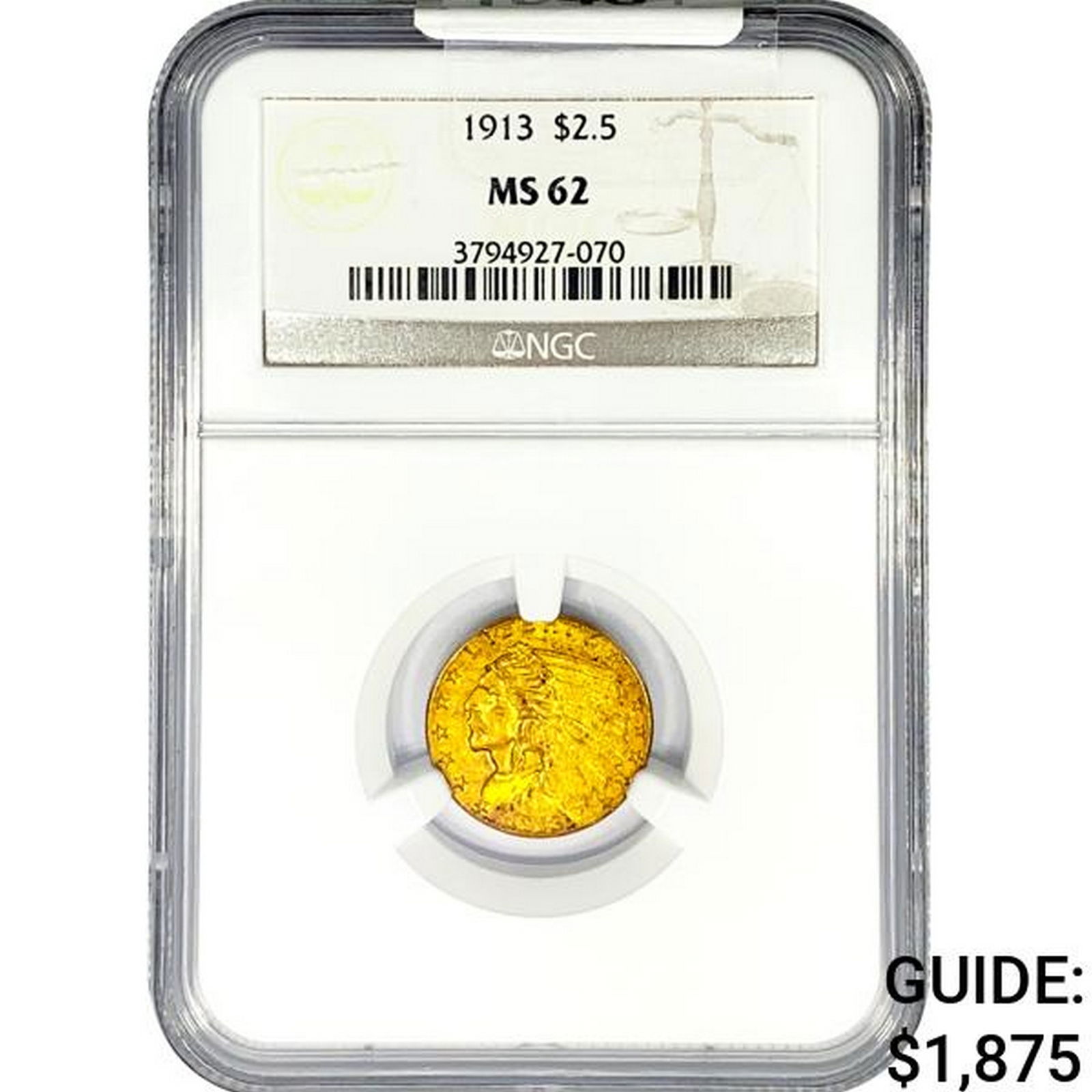 1913 $2.50 Gold Quarter Eagle NGC MS62 (1 of 2)