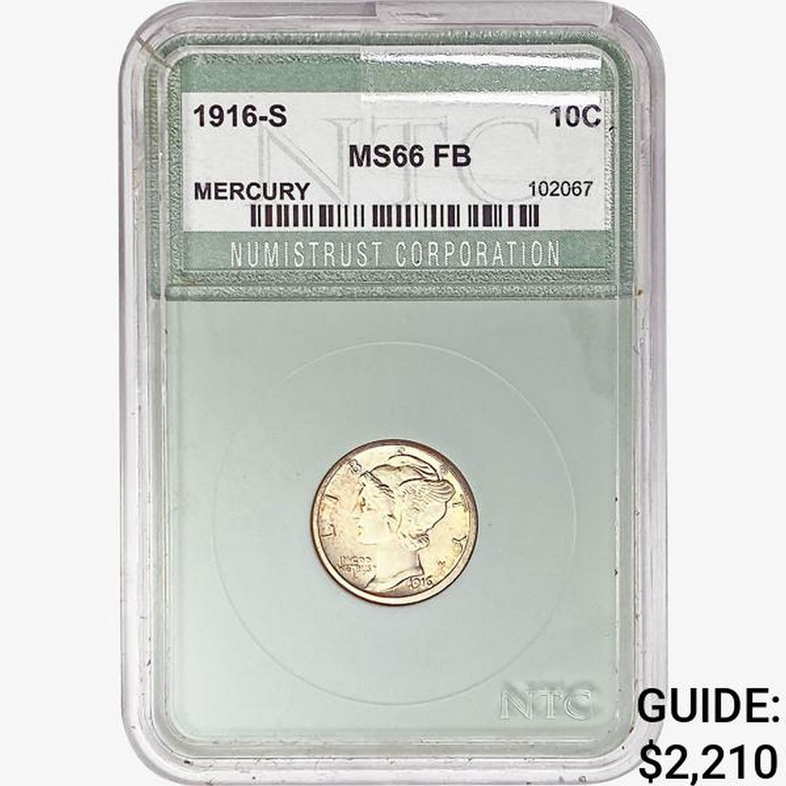 1916-S Mercury Silver Dime NTC MS66 FB (1 of 2)