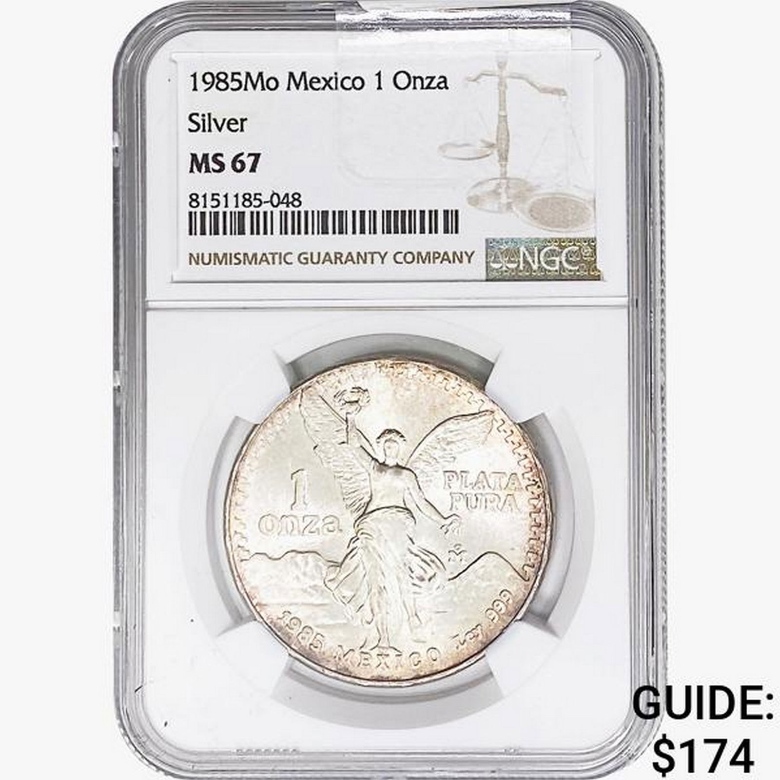 1985Mo 1oz. Silver Mexicanos Onza NGC MS67 (1 of 2)