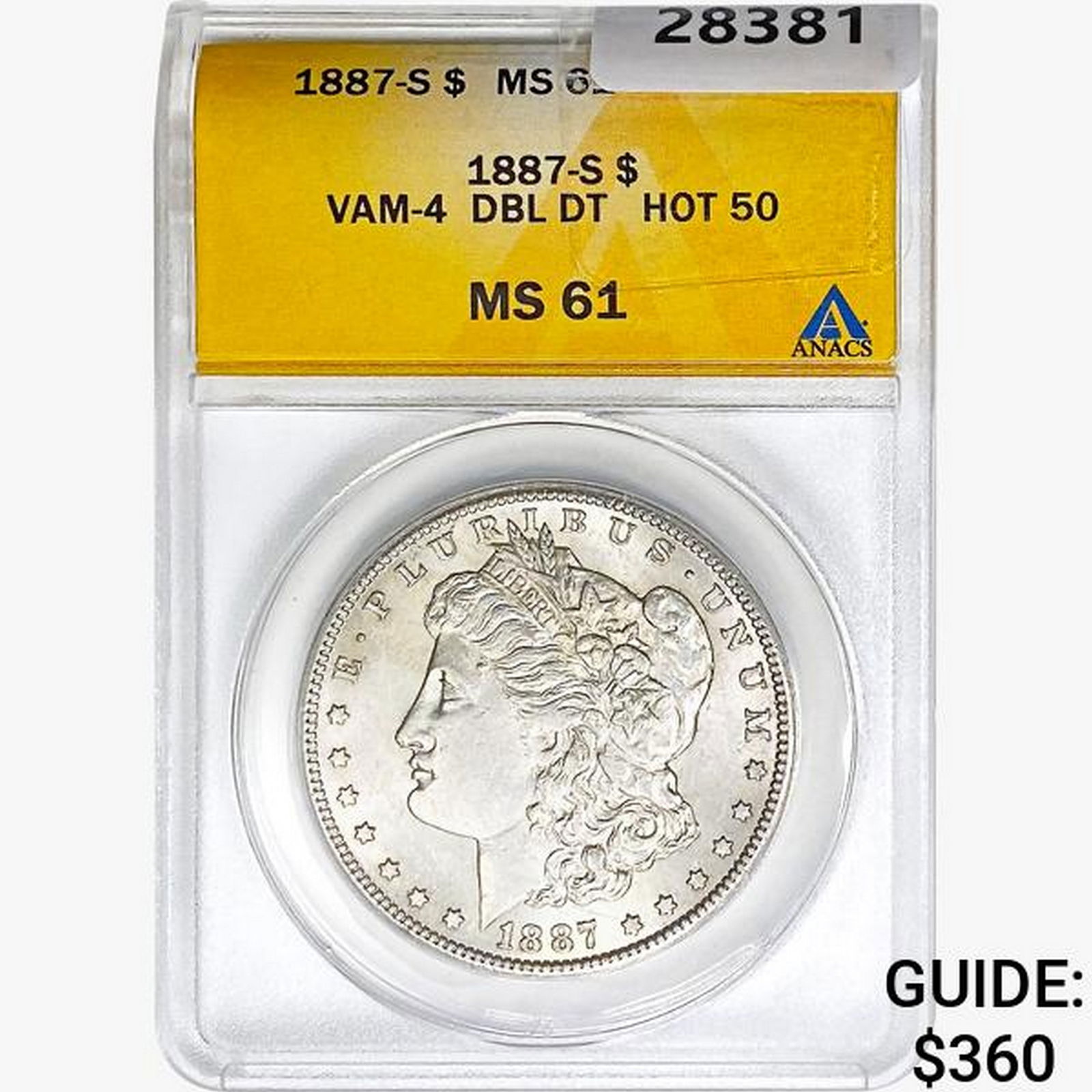 1887-S Morgan Silver Dollar ANACS MS61 VAM-4 DBL DT (1 of 2)