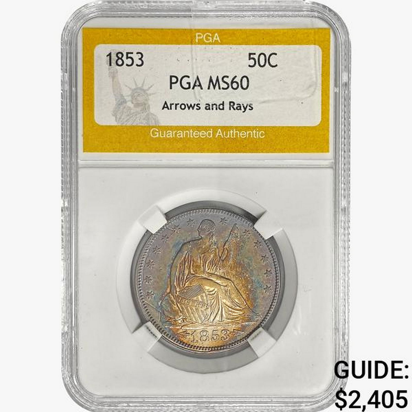 1853 Seated Liberty Half Dollar PGA MS60 Arws&Rays (1 of 2)