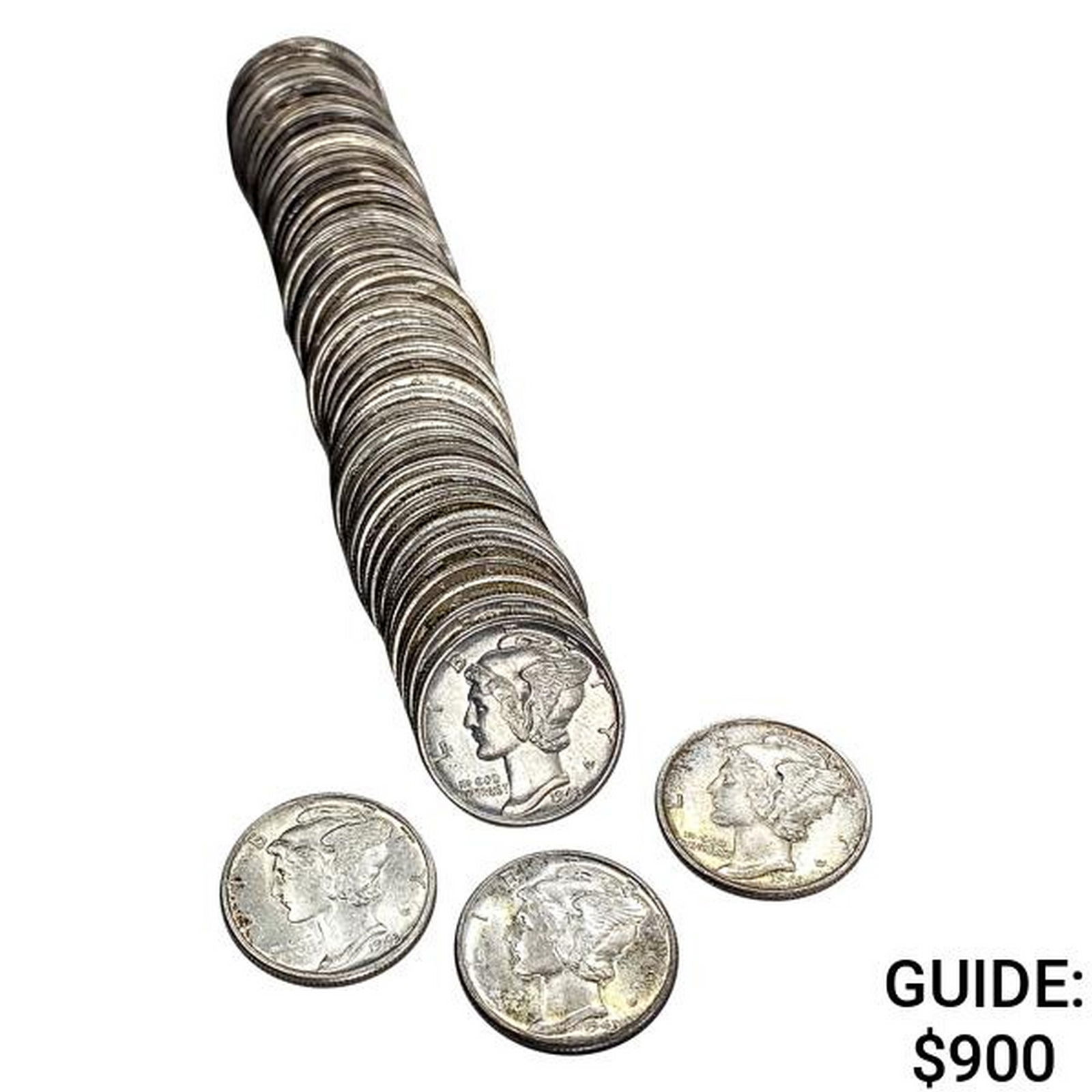 [50] 1943 Mercury Silver Dime Roll: [50] 1943 Mercury Silver Dime Roll