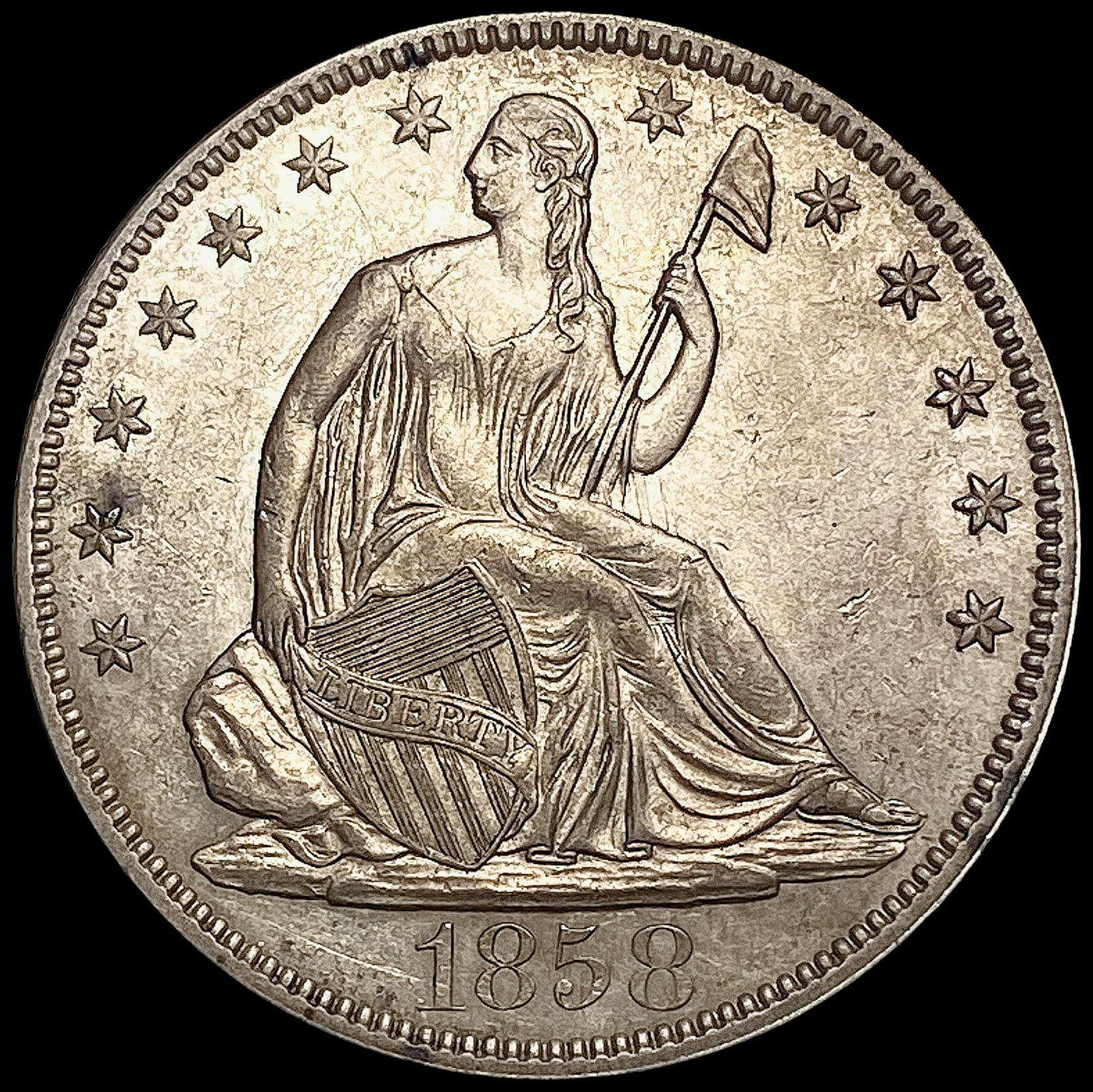 1858 Seated Liberty Half Dollar CLOSELY UNCIRCULATED (1 of 2)