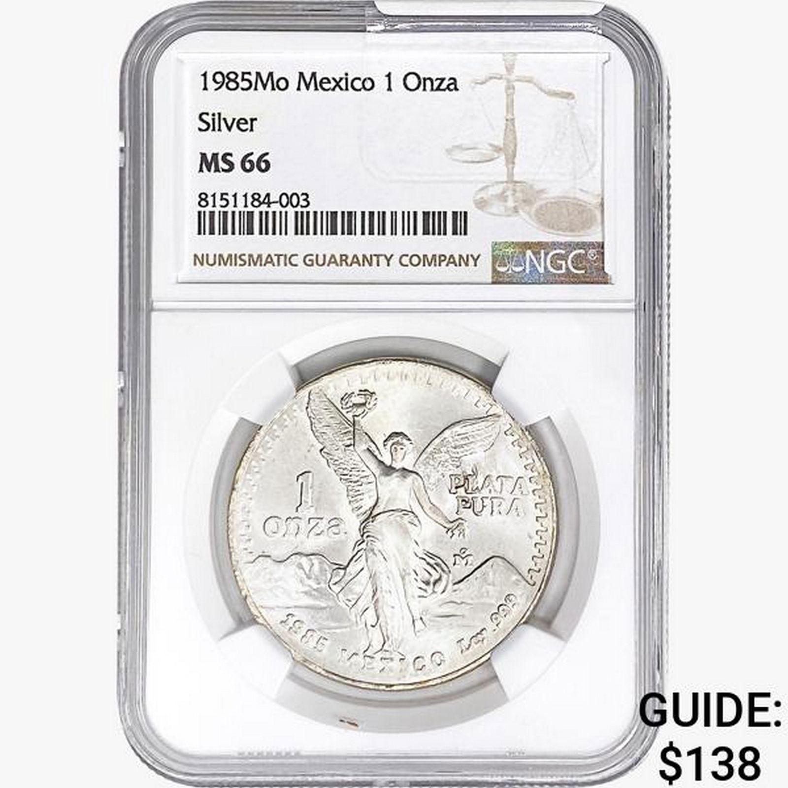 1985Mo 1oz. Silver Mexicanos Onza NGC MS66 (1 of 2)