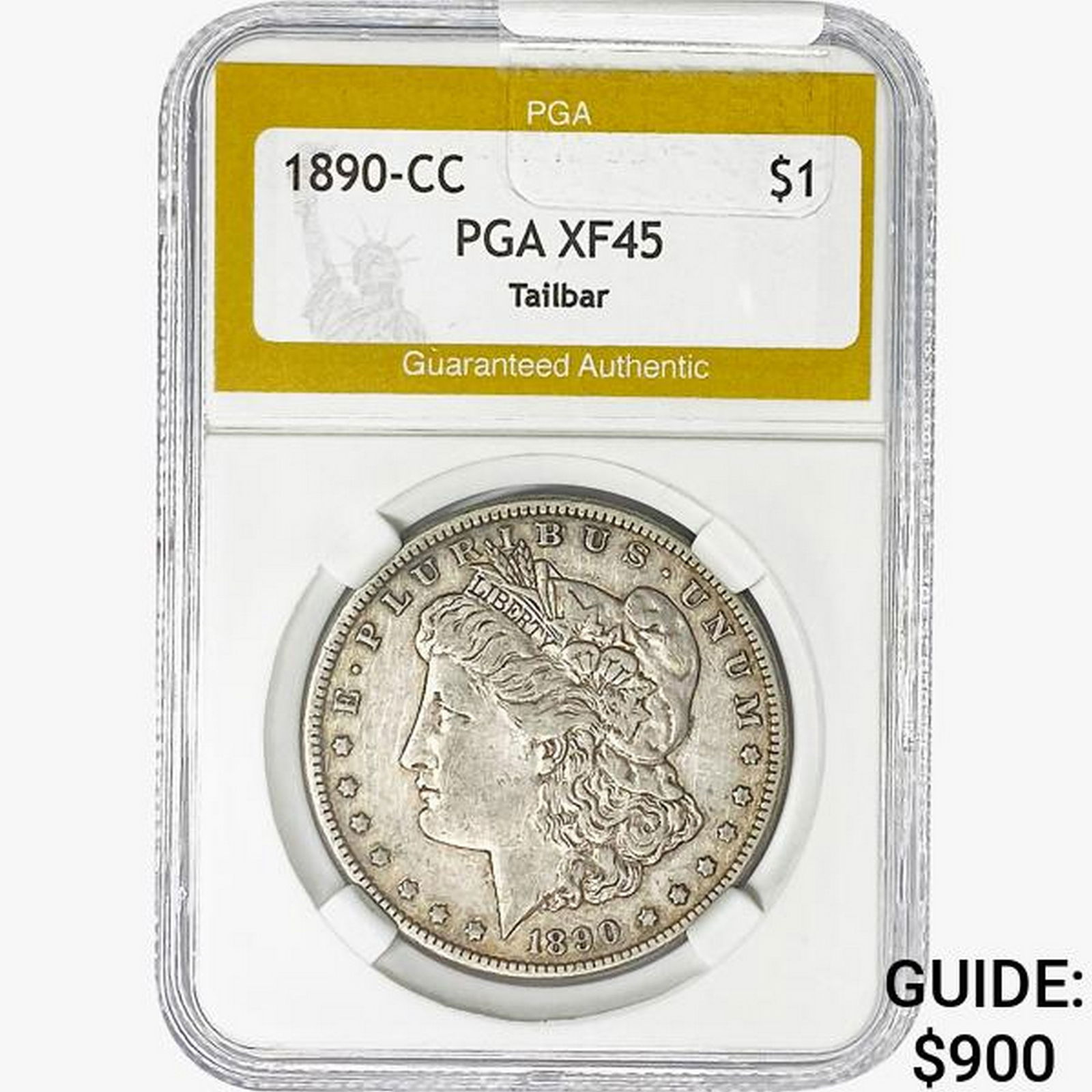 1890-CC Morgan Silver Dollar PGA XF45 Tailbar (1 of 2)