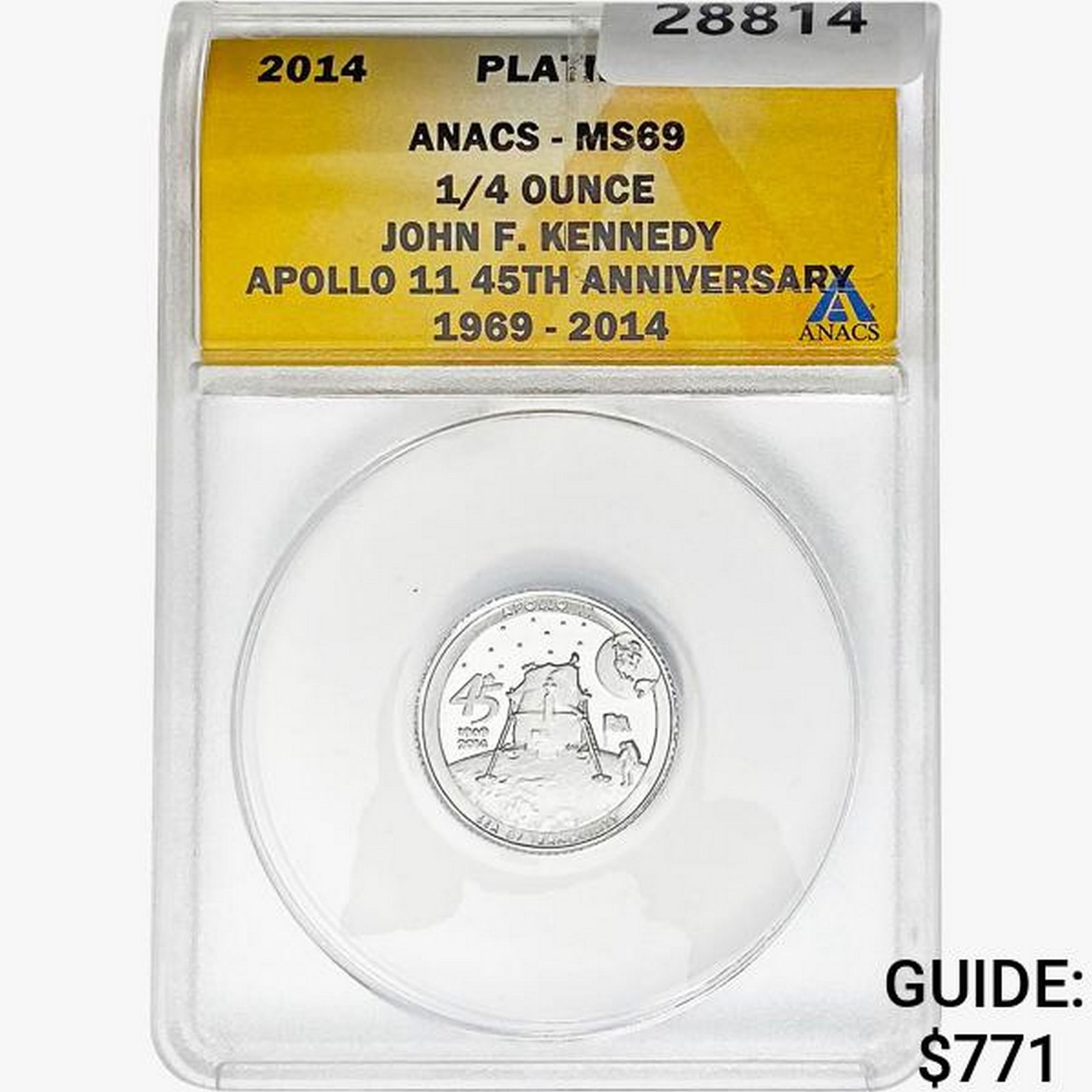 2014 1/4oz. Platinum JFK Apollo 11 Medal ANACS MS69 (1 of 2)
