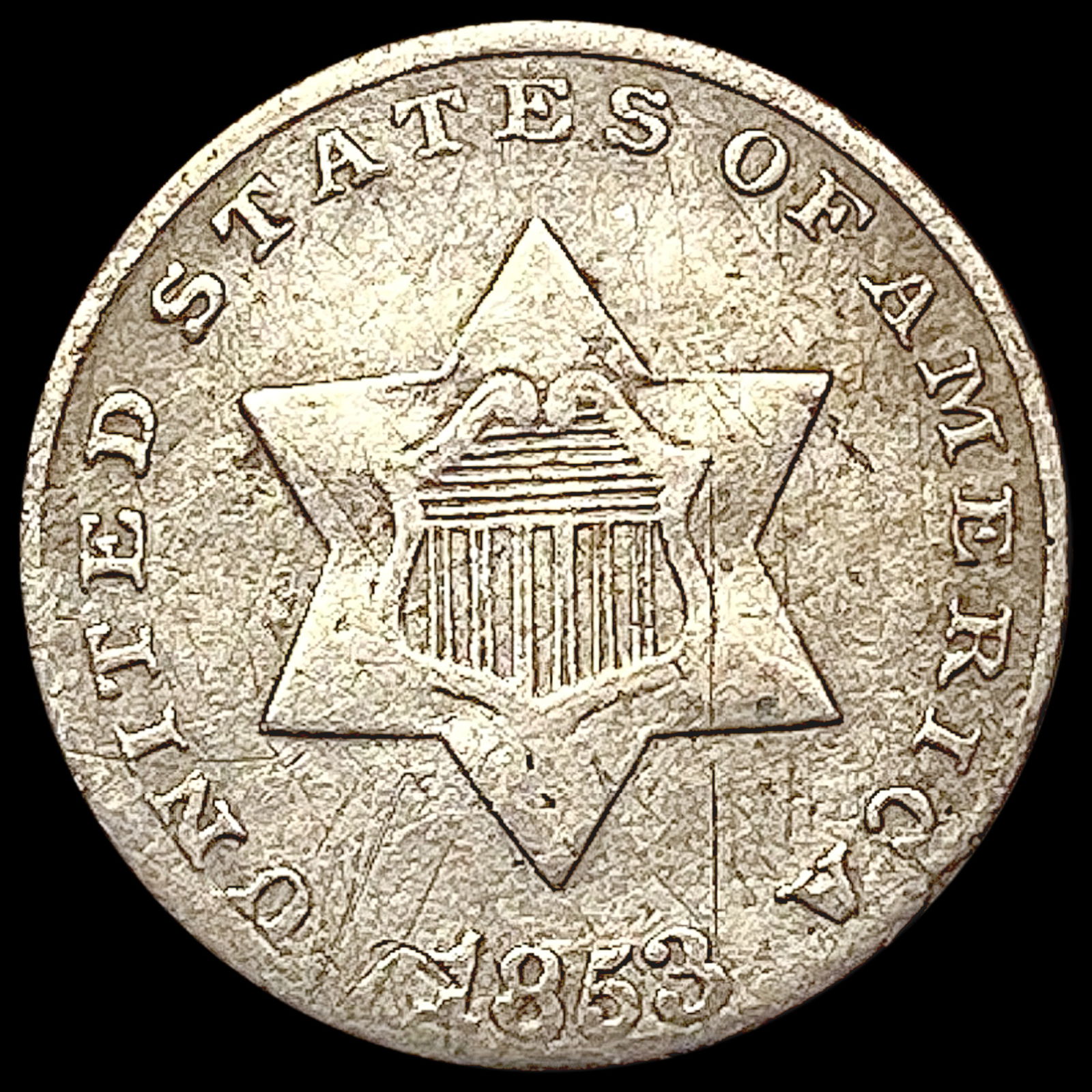 1853 Silver Three Cent LIGHTLY CIRCULATED (1 of 2)