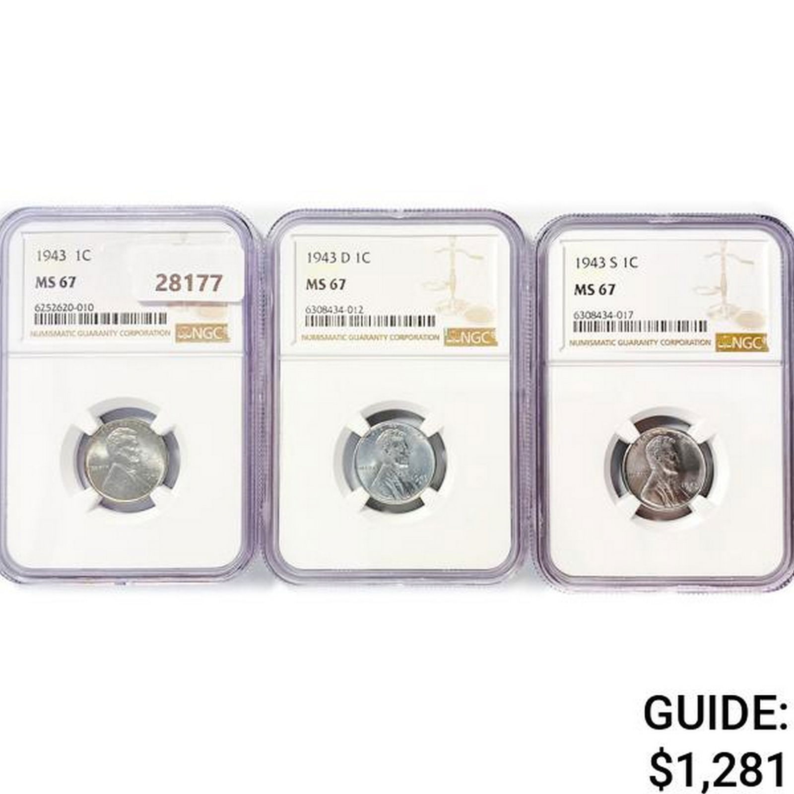 1943 [D,S] Set of 3 Wheat Cent NGC MS67 (1 of 2)